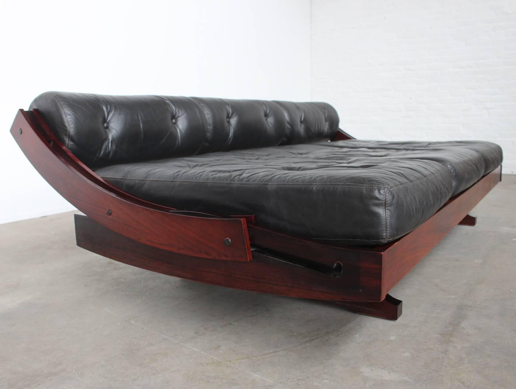Mid-Century Modern Gianni Songia for Sormani Three-Seat Black Leather Sofa and Daybed