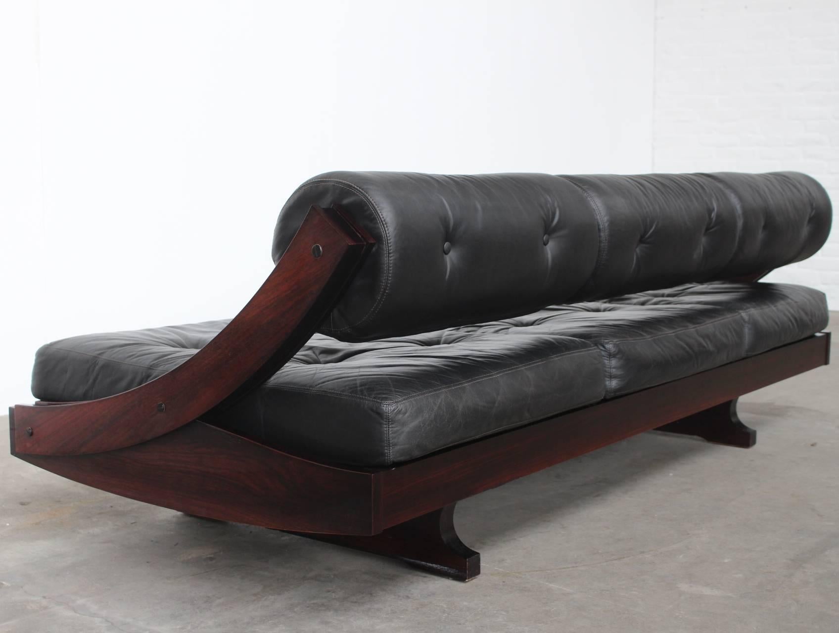 Italian Gianni Songia for Sormani Three-Seat Black Leather Sofa and Daybed
