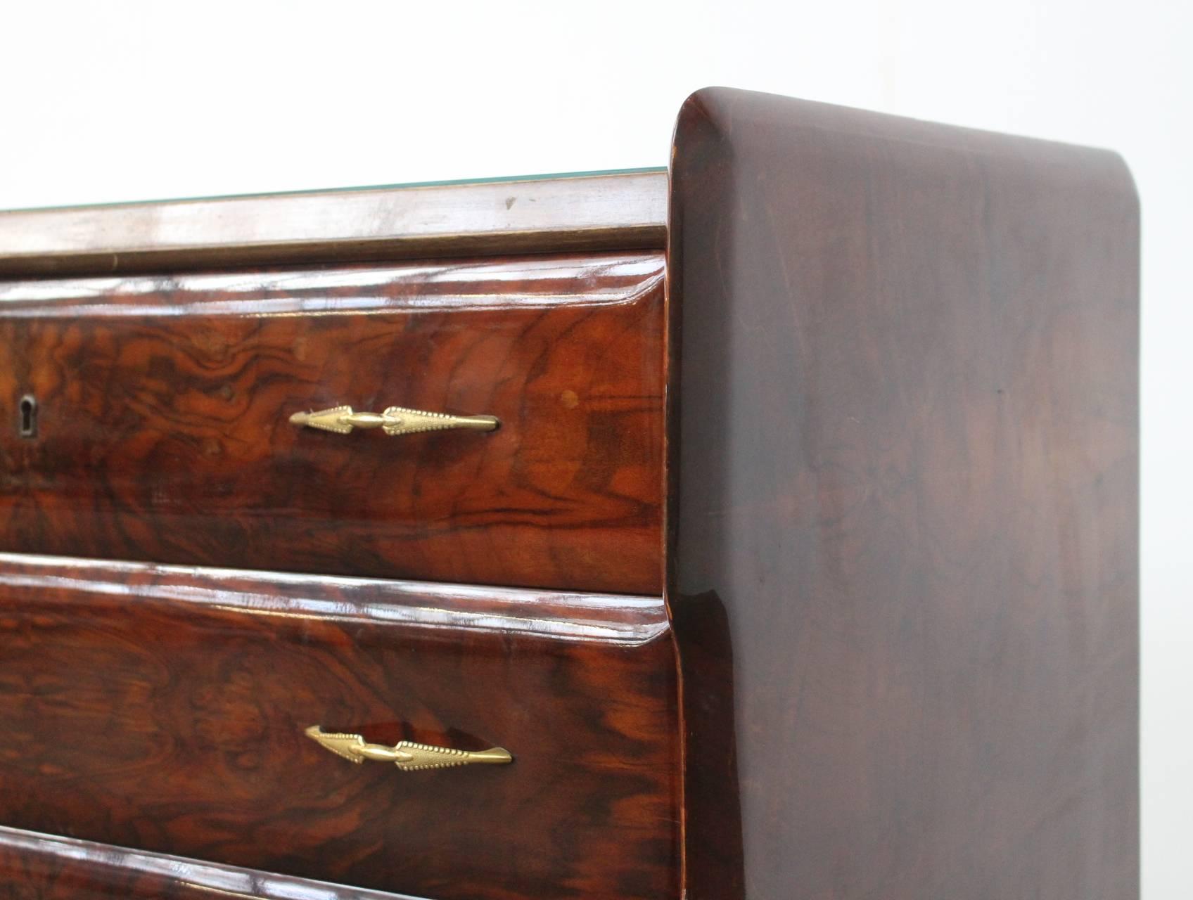 Mid-Century Modern Burl Wood and Blue Glass Sideboard in the Manner of Vittorio Dassi For Sale