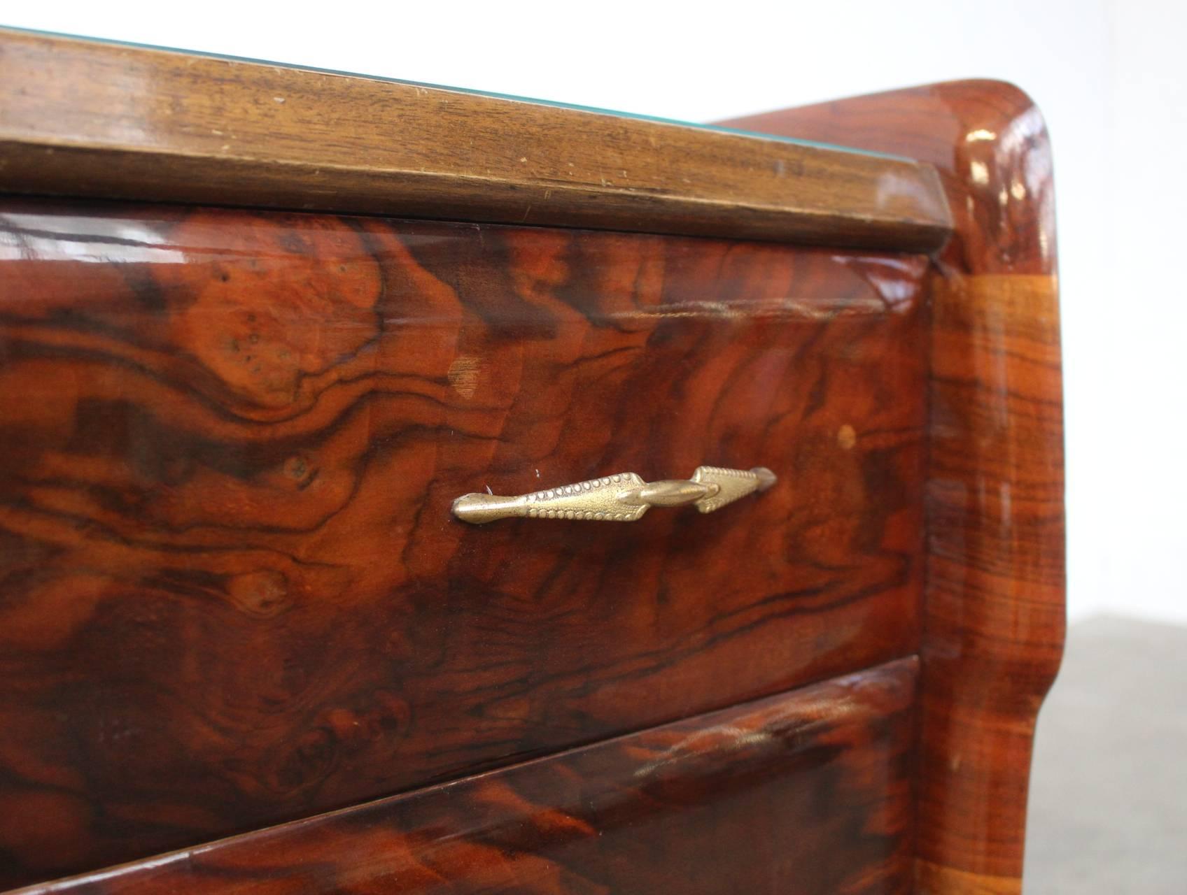 Burl Wood and Blue Glass Sideboard in the Manner of Vittorio Dassi In Excellent Condition For Sale In Amsterdam, NL