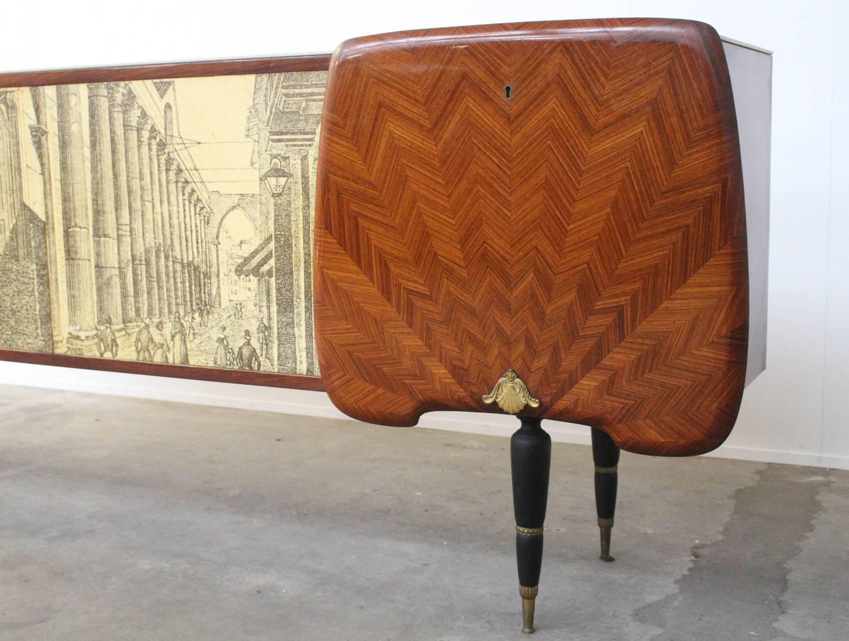 Mid-Century Modern Spectacular Italian Sideboard in the manner of Gio Ponti and Piero Fornasetti