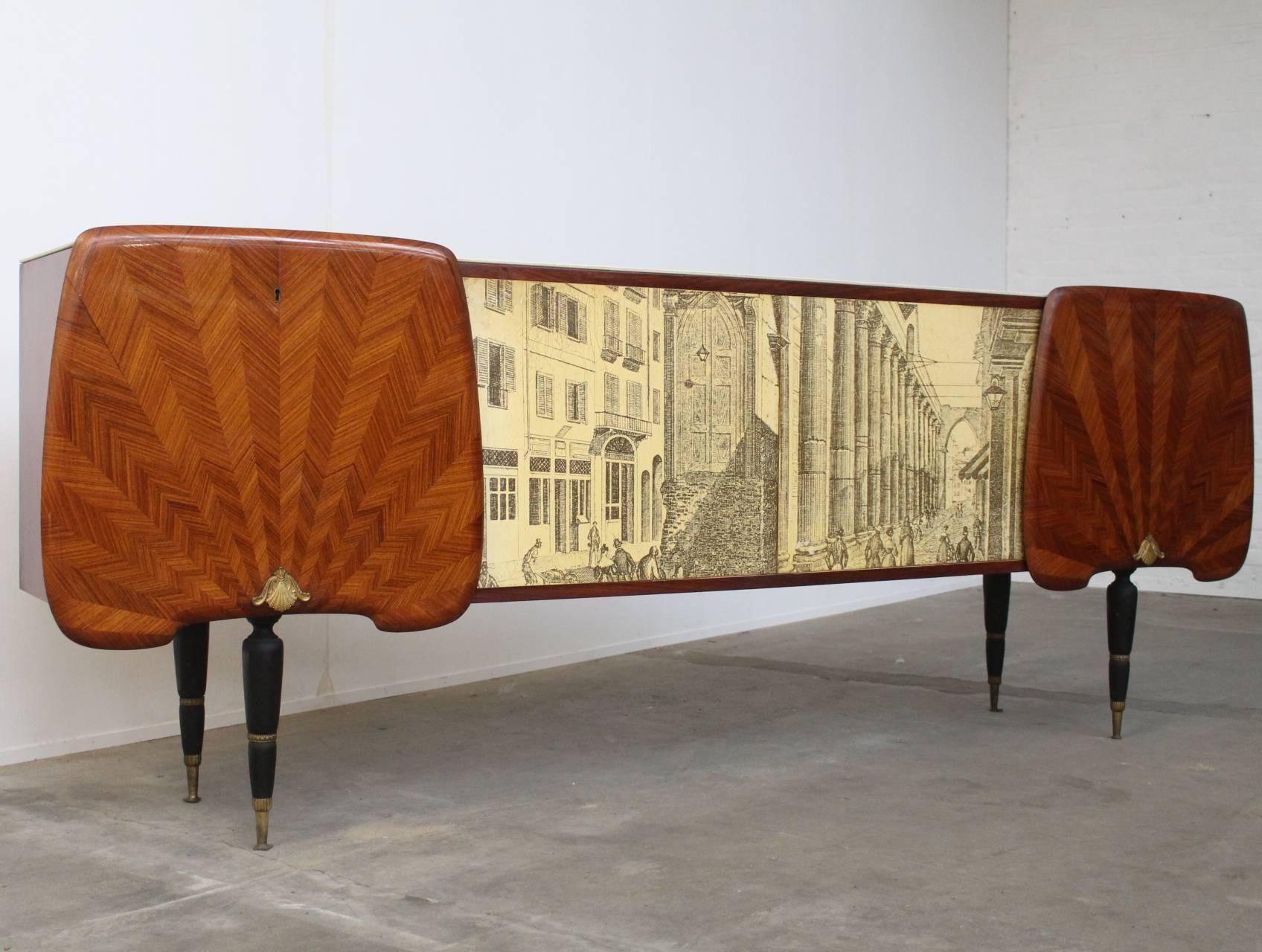Mid-20th Century Spectacular Italian Sideboard in the manner of Gio Ponti and Piero Fornasetti