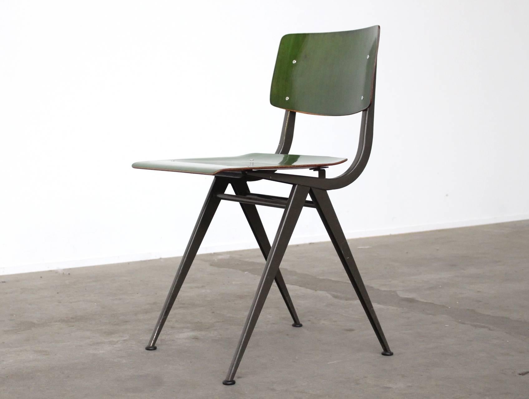 Mid-20th Century Set of Ten Rare Factory Green Industrial Prouvé Style Compass Chairs by Marko