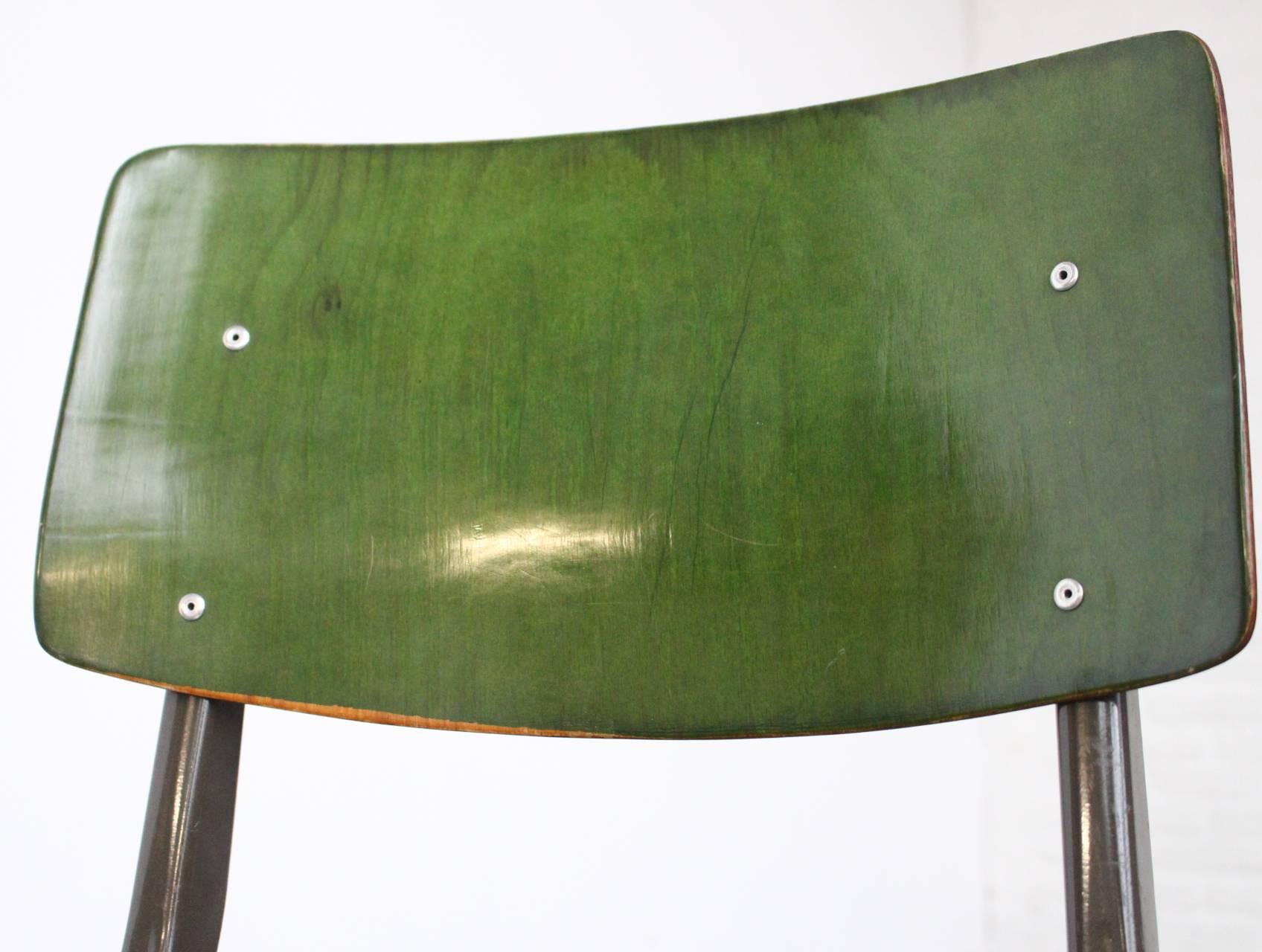 Set of Ten Rare Factory Green Industrial Prouvé Style Compass Chairs by Marko 1