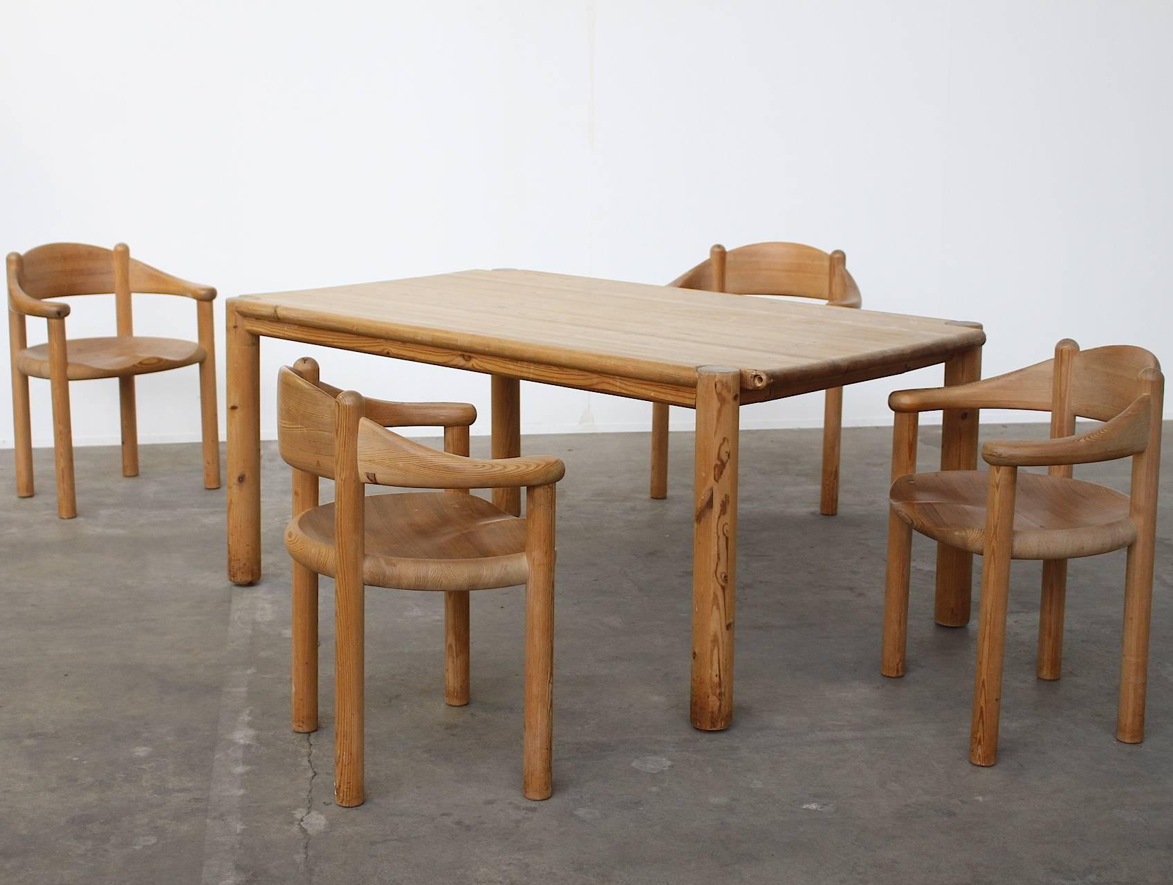 Mid-Century Modern Rare Rainer Daumiller Pine Dining Set of a Table and Four Chairs