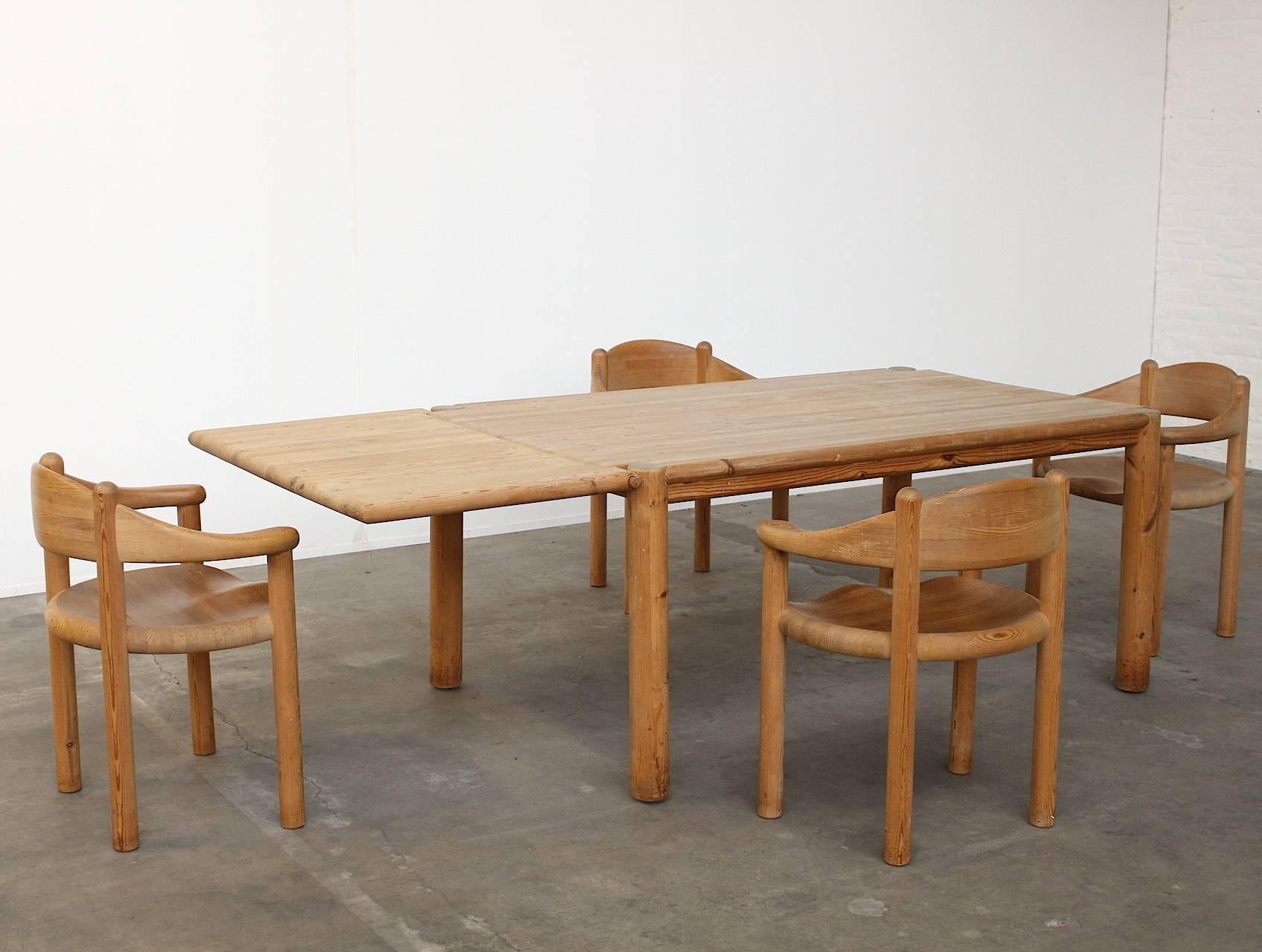 Danish Rare Rainer Daumiller Pine Dining Set of a Table and Four Chairs