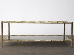 Impressive Two-Tiered Faux Bamboo Coffee Table Jacques Adnet Maison Baques style