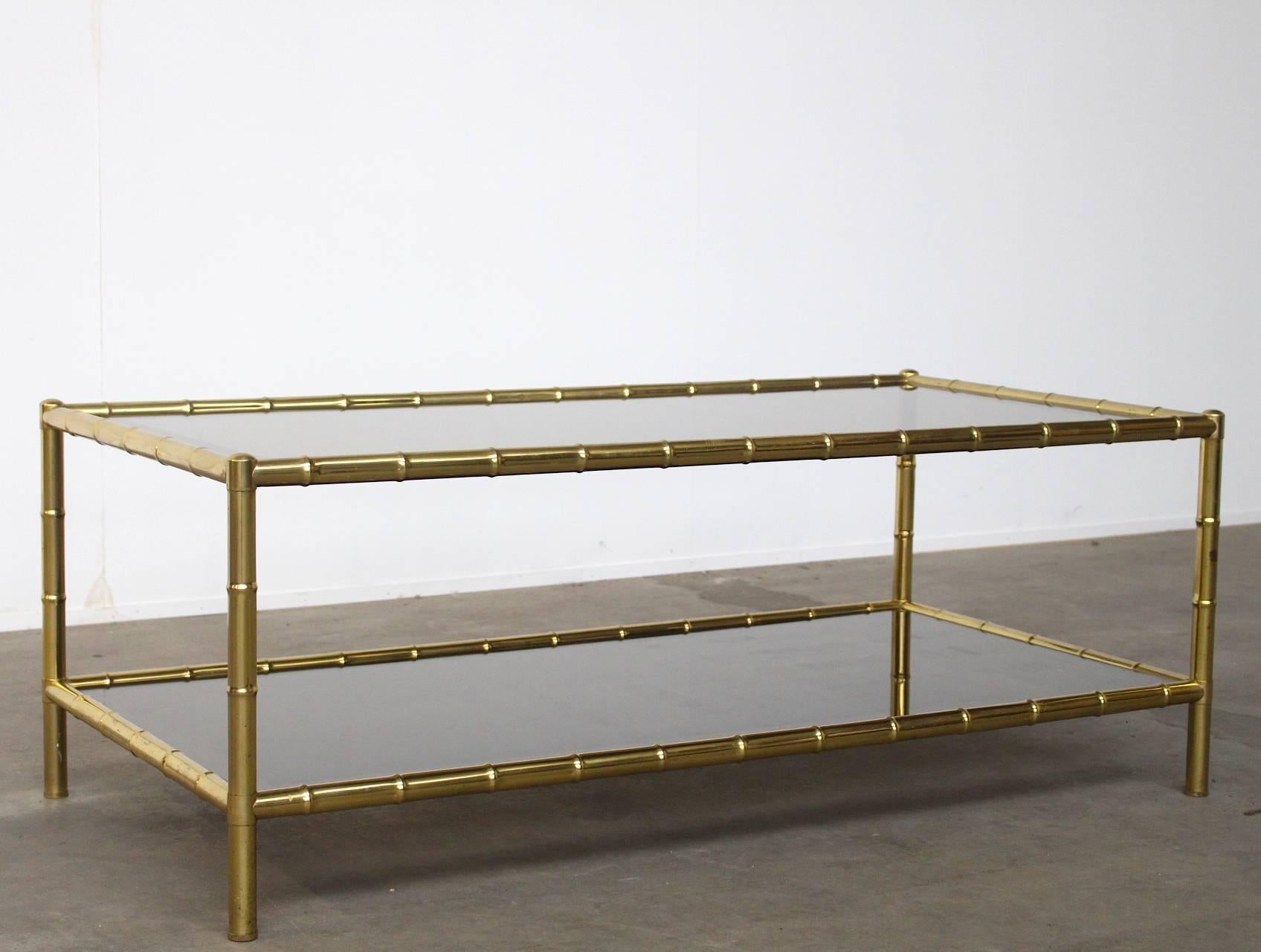 Mid-20th Century Impressive Two-Tiered Faux Bamboo Coffee Table Jacques Adnet Maison Baques style For Sale