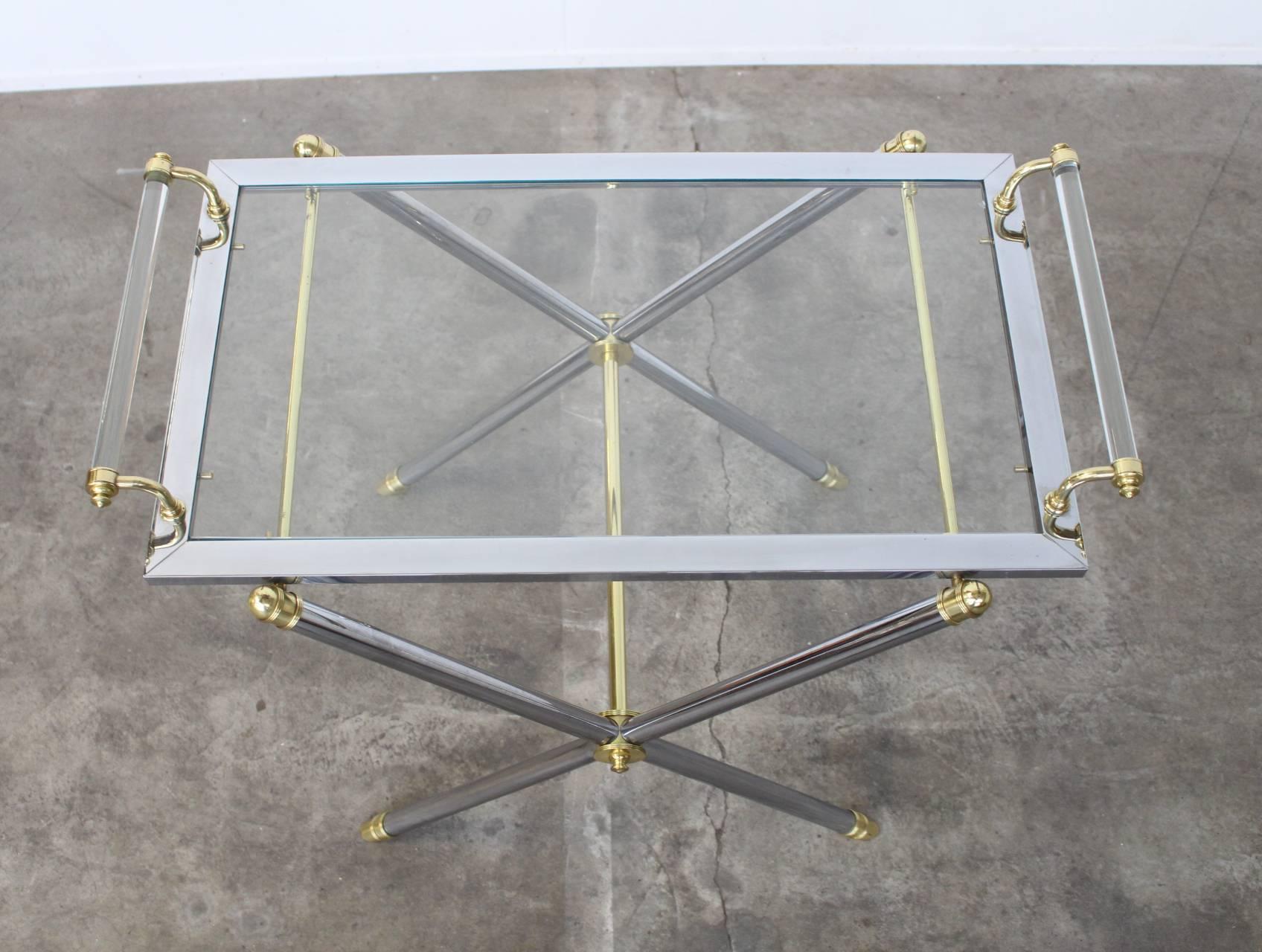 Hollywood Regency Serving Tray Table Brass and Glass by Charles Hollis Jones For Sale