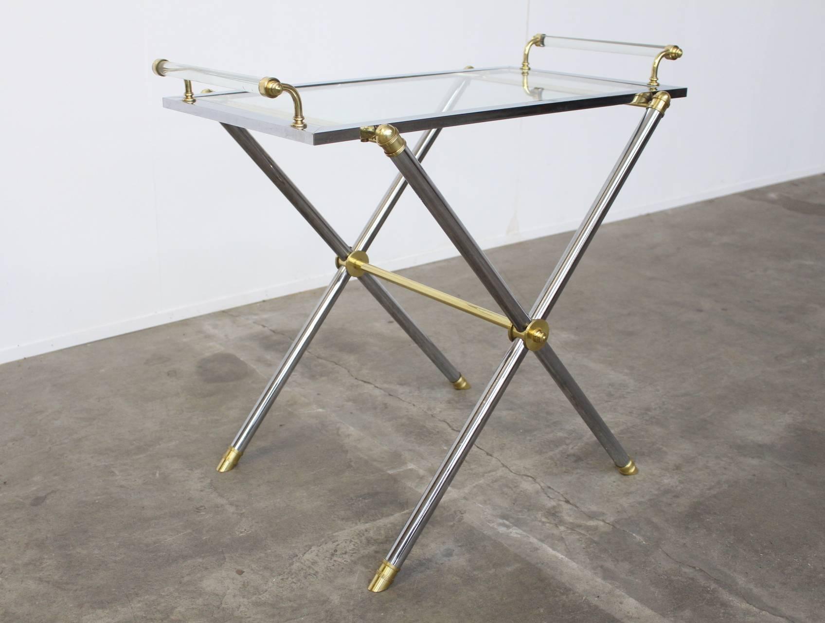Mid-20th Century Serving Tray Table Brass and Glass by Charles Hollis Jones For Sale
