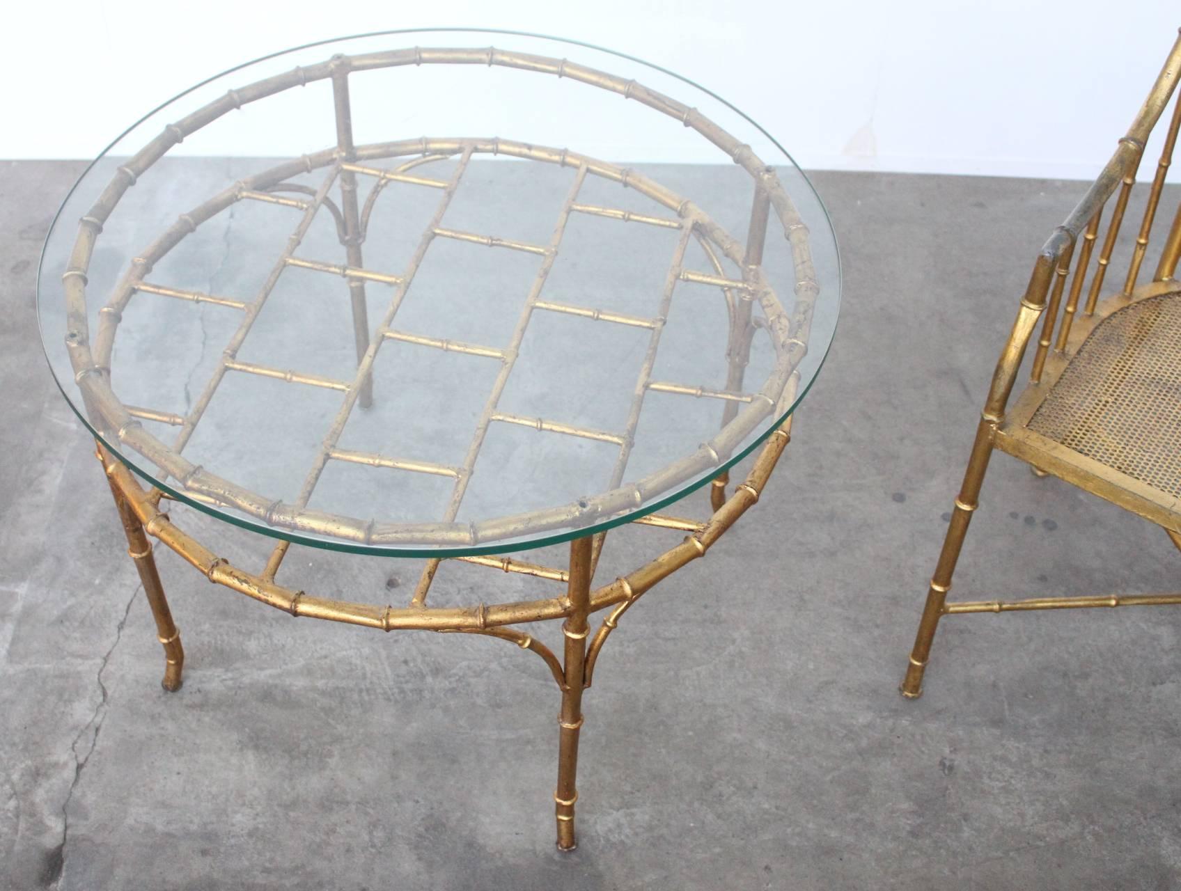 Late 20th Century Faux Bamboo Set of Side Chair and Table in the Style of Adnet For Sale