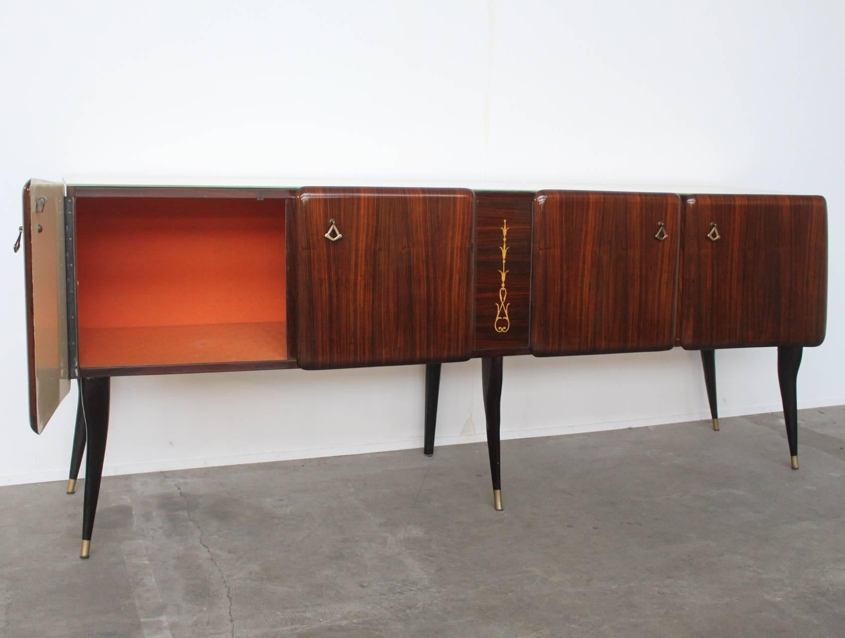 Copper Large Italian Rosewood Spider Leg Credenza Sideboard
