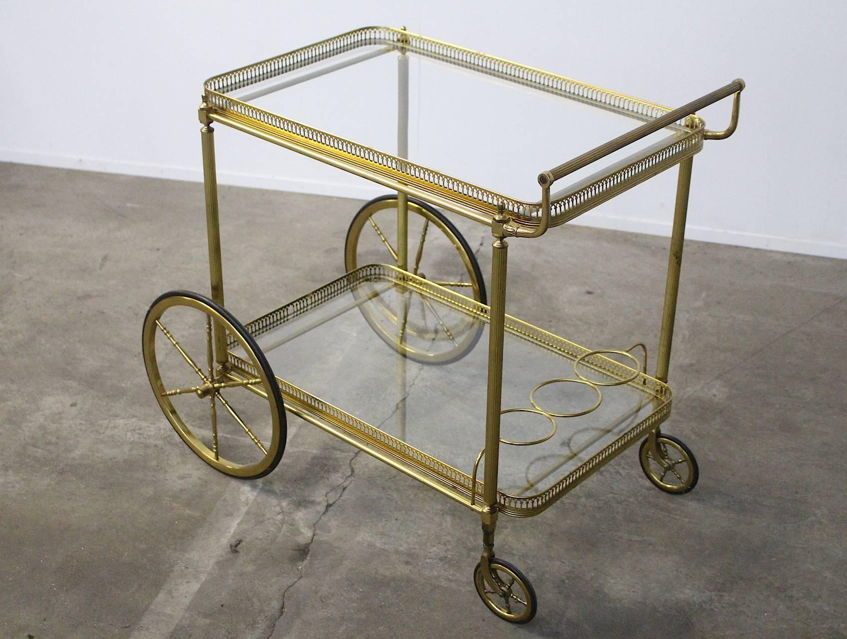 Brass Bar Cart, Trolley or Serving Table by Maison Bagues - Maison Jansen