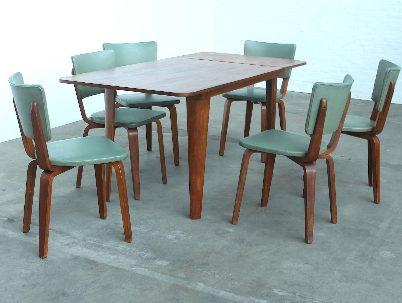 Rare Set of Six Plywood Dining Chairs by Cor Alons for Gouda Den Boer For Sale 2