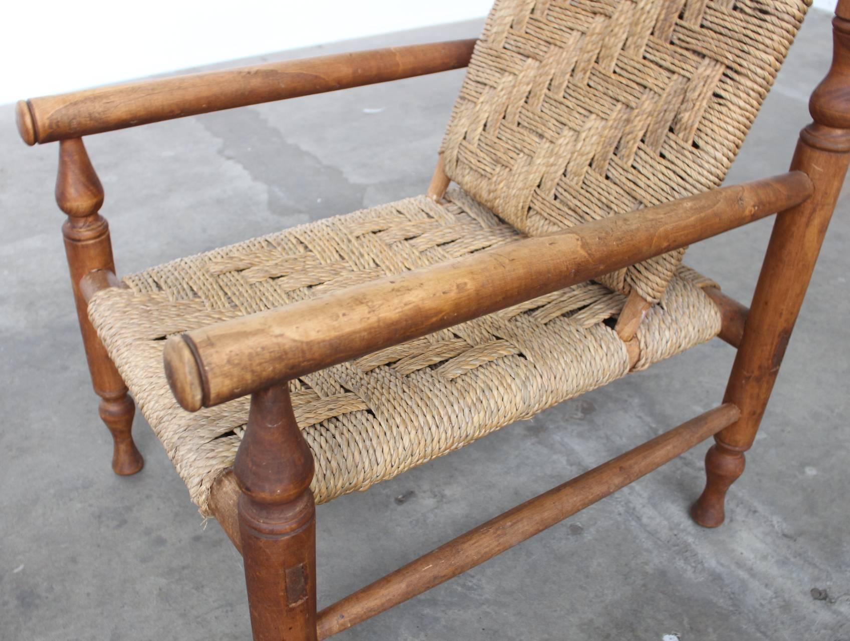 French Charlotte Perriand Style Sisal Rope Easy Chairs. France 1950's