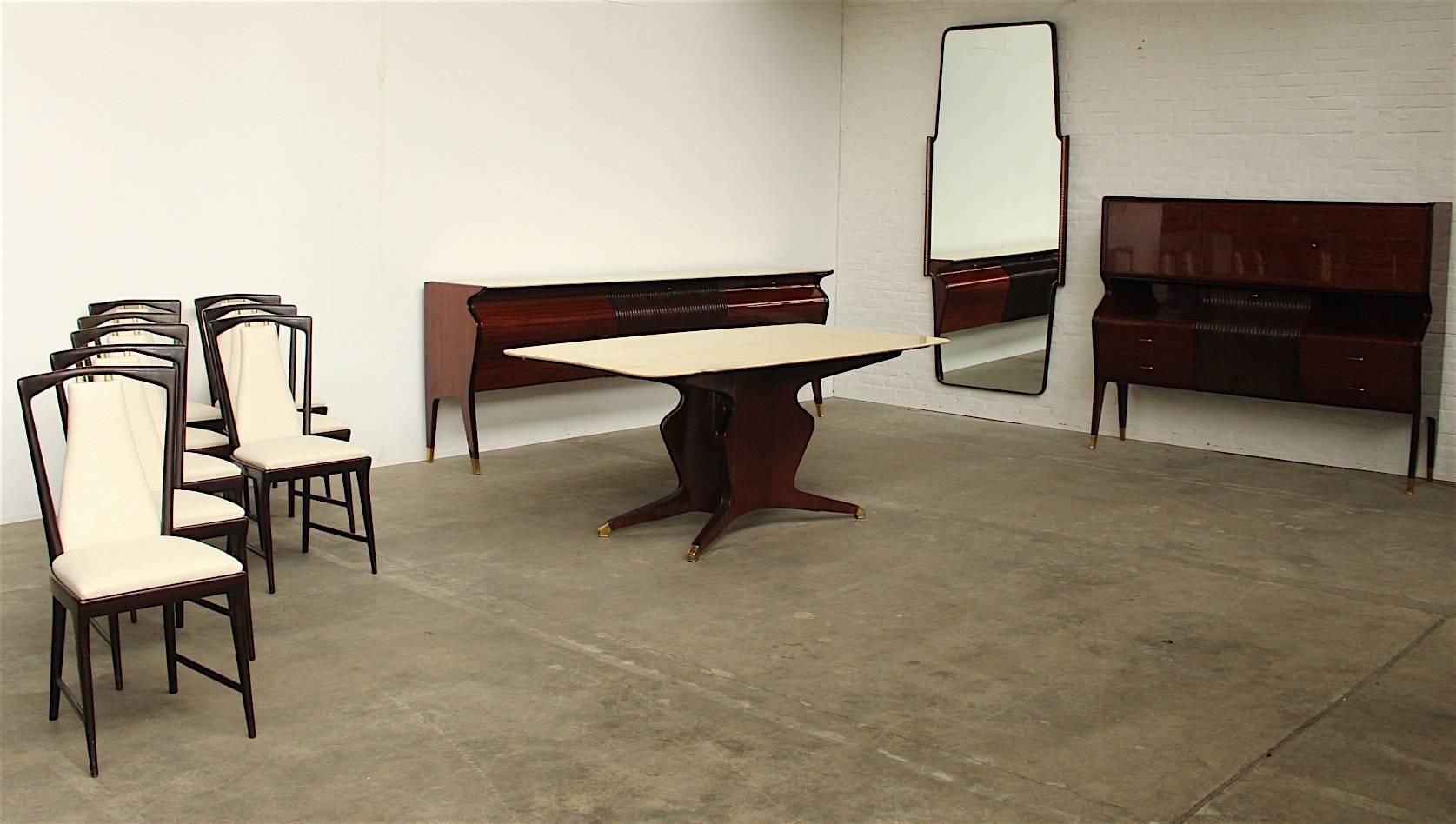 Mid-Century Modern Spectacular Fossati, Attilio & Arturo Complete Five Pieces Dining Room Suite For Sale