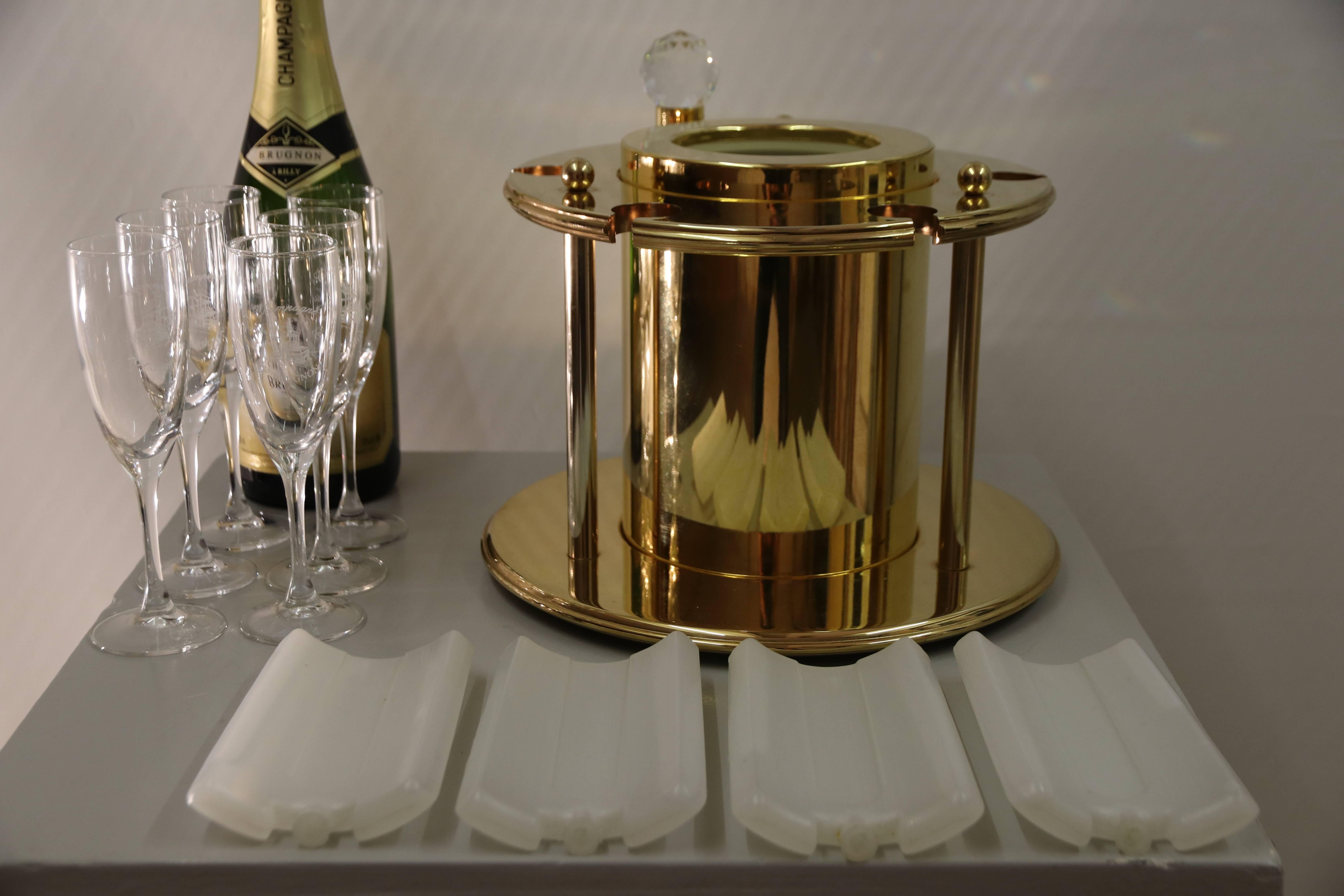 Swiss Turnwald Collection Gold Plated Champagne Cooler with Chrystal Bottle Stop