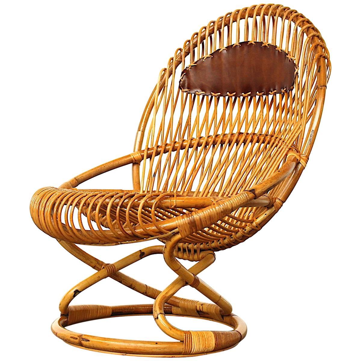 Giovanni Travasa for Bonacina Wicker Easy Chair, circa 1950 For Sale