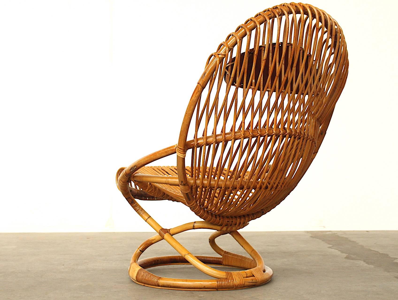 Mid-Century Modern Giovanni Travasa for Bonacina Wicker Easy Chair, circa 1950 For Sale