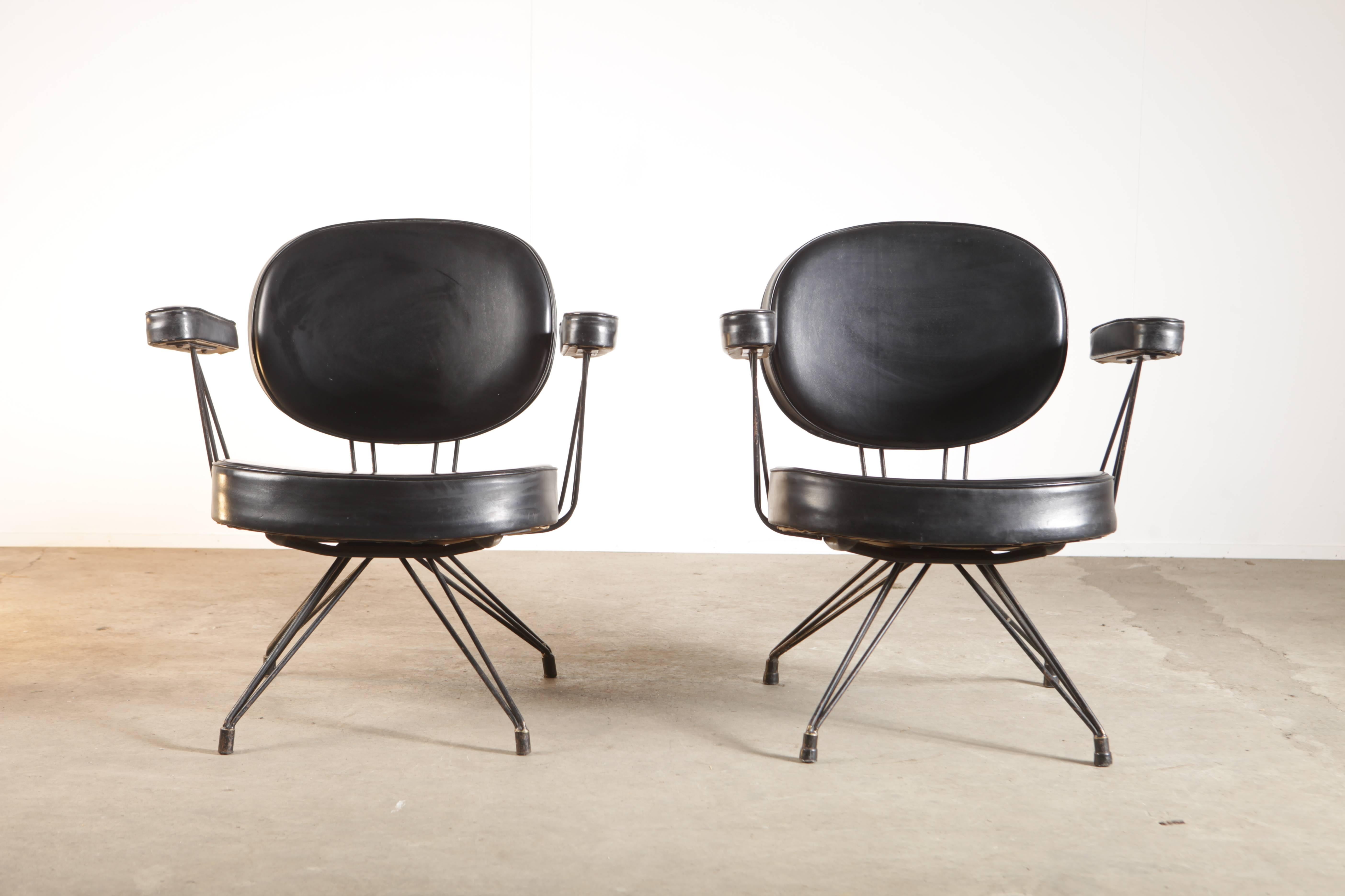 Wonderful set of 2 extremely rare arm chairs by Pierre Paulin. These chairs were especially made for the American Embassy in Brussels, Belgium.