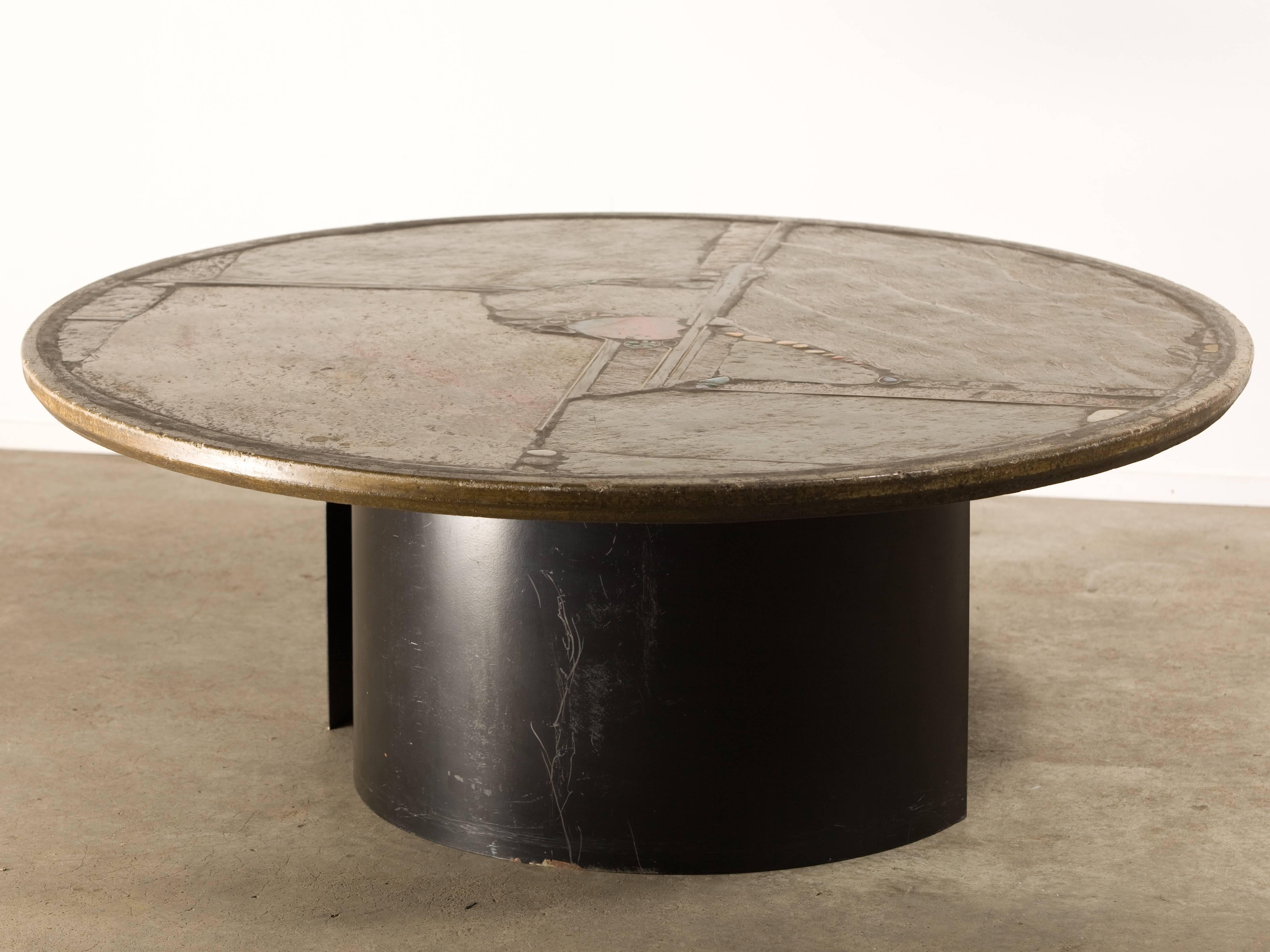 Brutalist Paul Kingma Slate Stone Art Work Coffee Table Signed P. Kingma '92