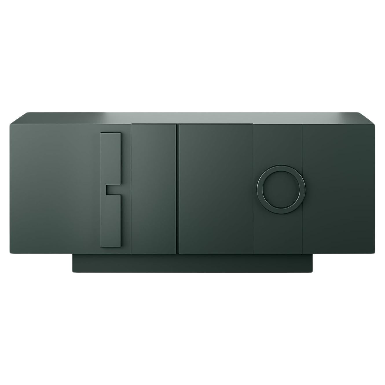 Modernes brutalistisches Sideboard aus Holz, 2 Türen und 1 Schubladen, schwarzer Mate-Lack 