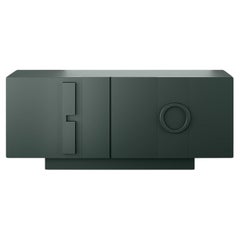 Modernes brutalistisches Sideboard aus Holz, 2 Türen und 1 Schubladen, schwarzer Mate-Lack 