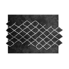 Modern Ethnic Black Rug with Abstract Pattern in Black & White details
