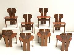 Stunning Set of Eight 'Africa' Chairs by Scarpa, Walnut, Ebony Brass and Leather