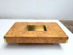 Magnifique table basse en ronce de bois et laiton de Willy Rizzo, 1973, Casa Vogue