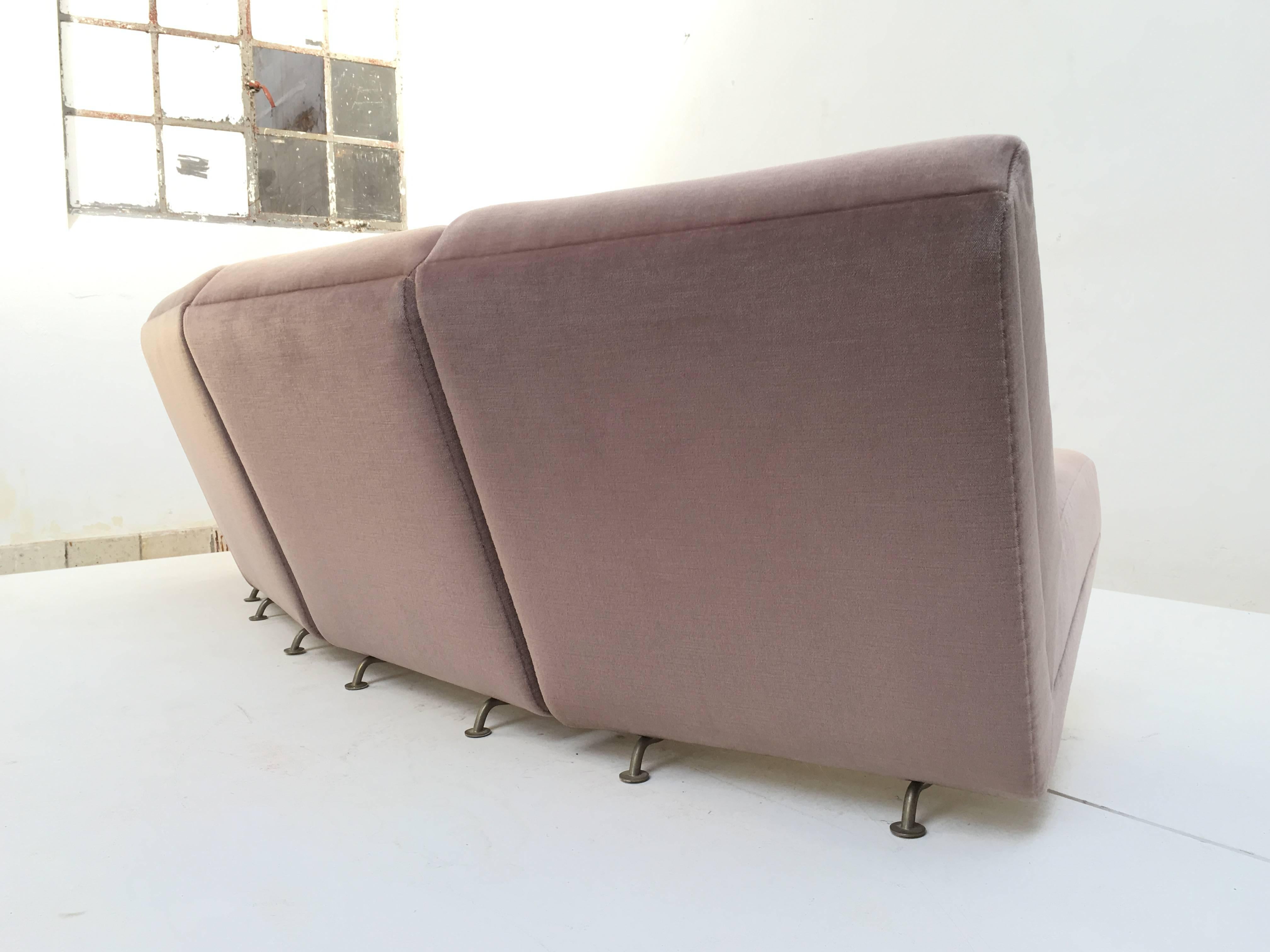 Plated Pink Mohair Theo Ruth Four Element Sectional Sofa Artifort 1950s the Netherlands