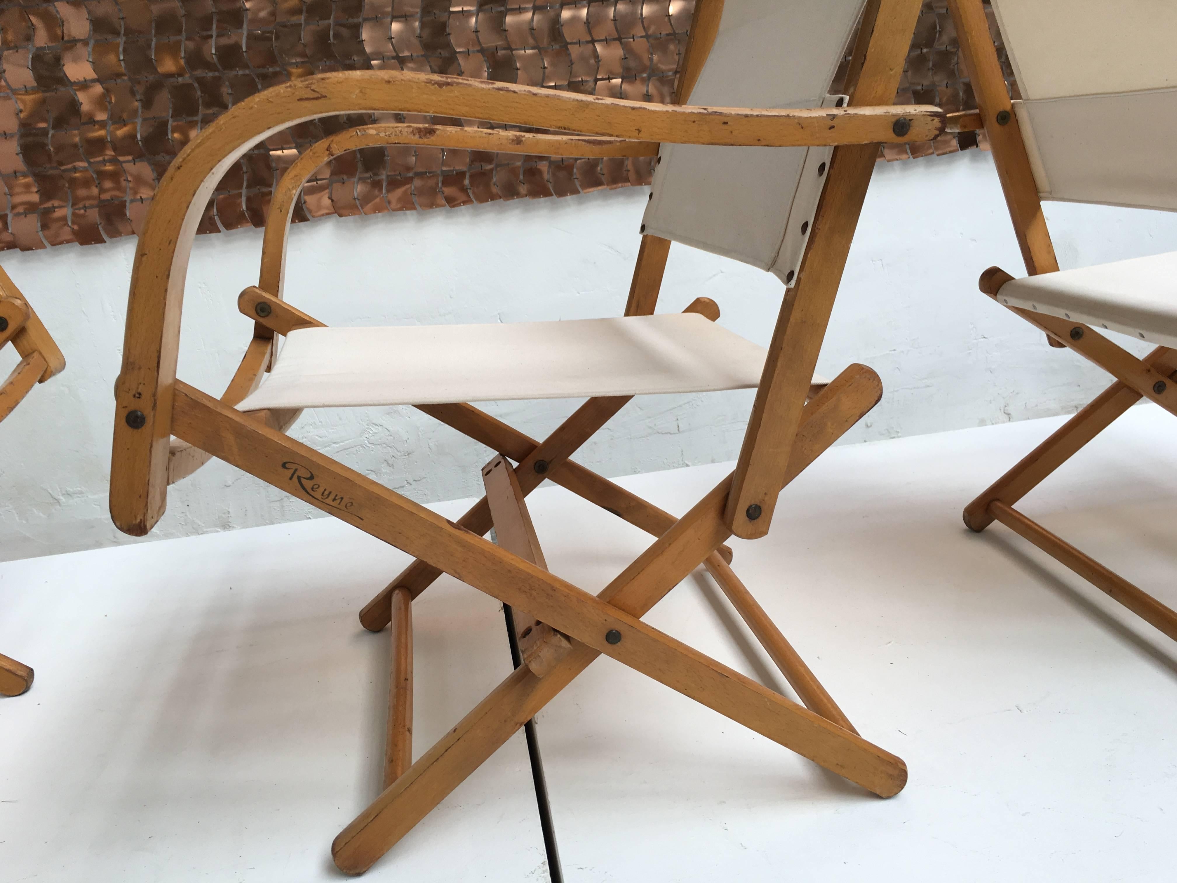 Four Birch and Canvas Foldable Garden Chairs by Reyne, The Netherlands 3