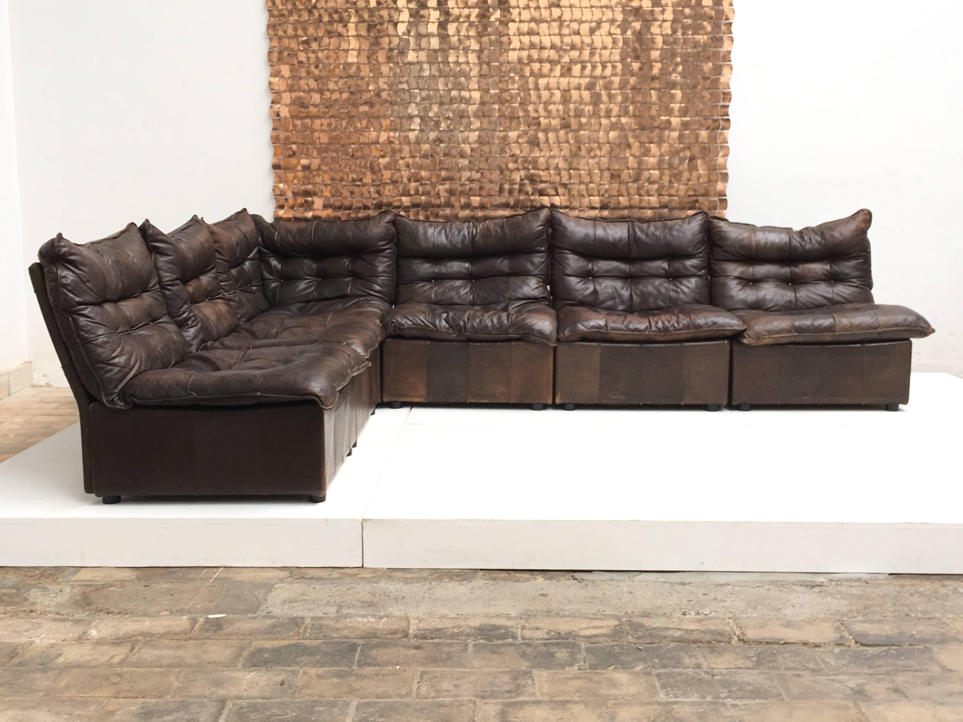 distressed brown leather sectional sofa