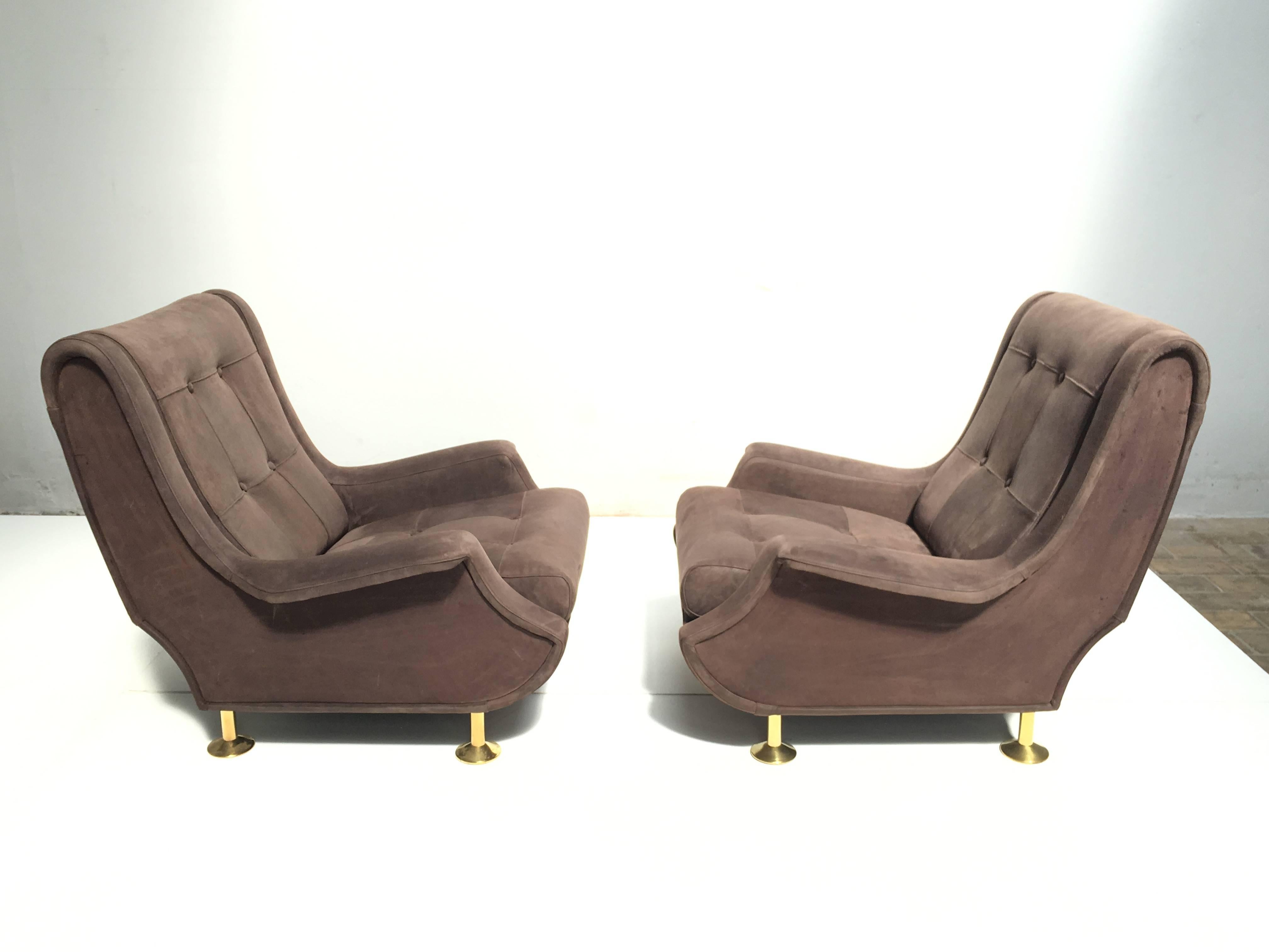 Mid-20th Century Fully Restored Zanuso Regent Chairs Pair Finished in Nappa Leather, Arflex, 1960