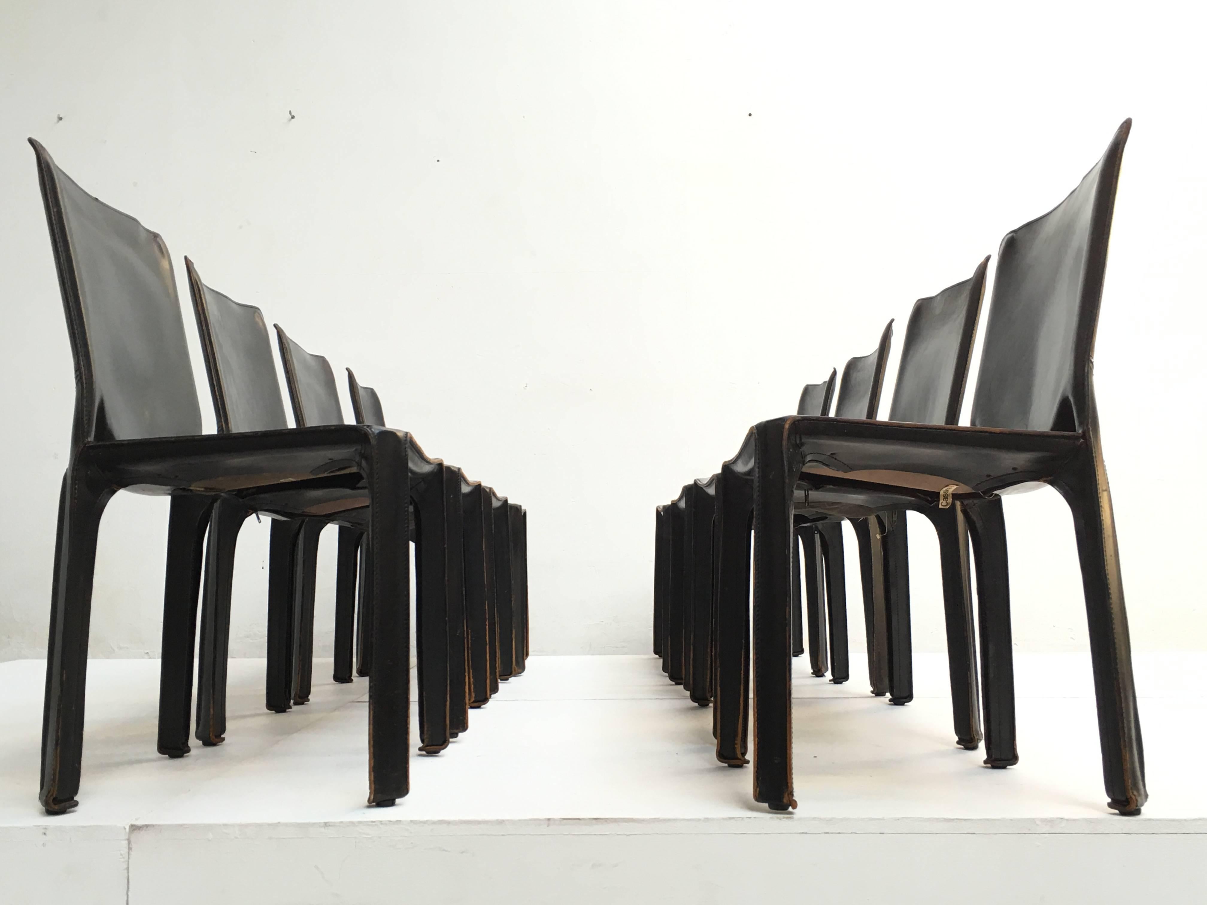 Mid-Century Modern Lovely Set of 8 'CAB' Chairs by Mario Bellini, 1977 for Cassina, Original Labels