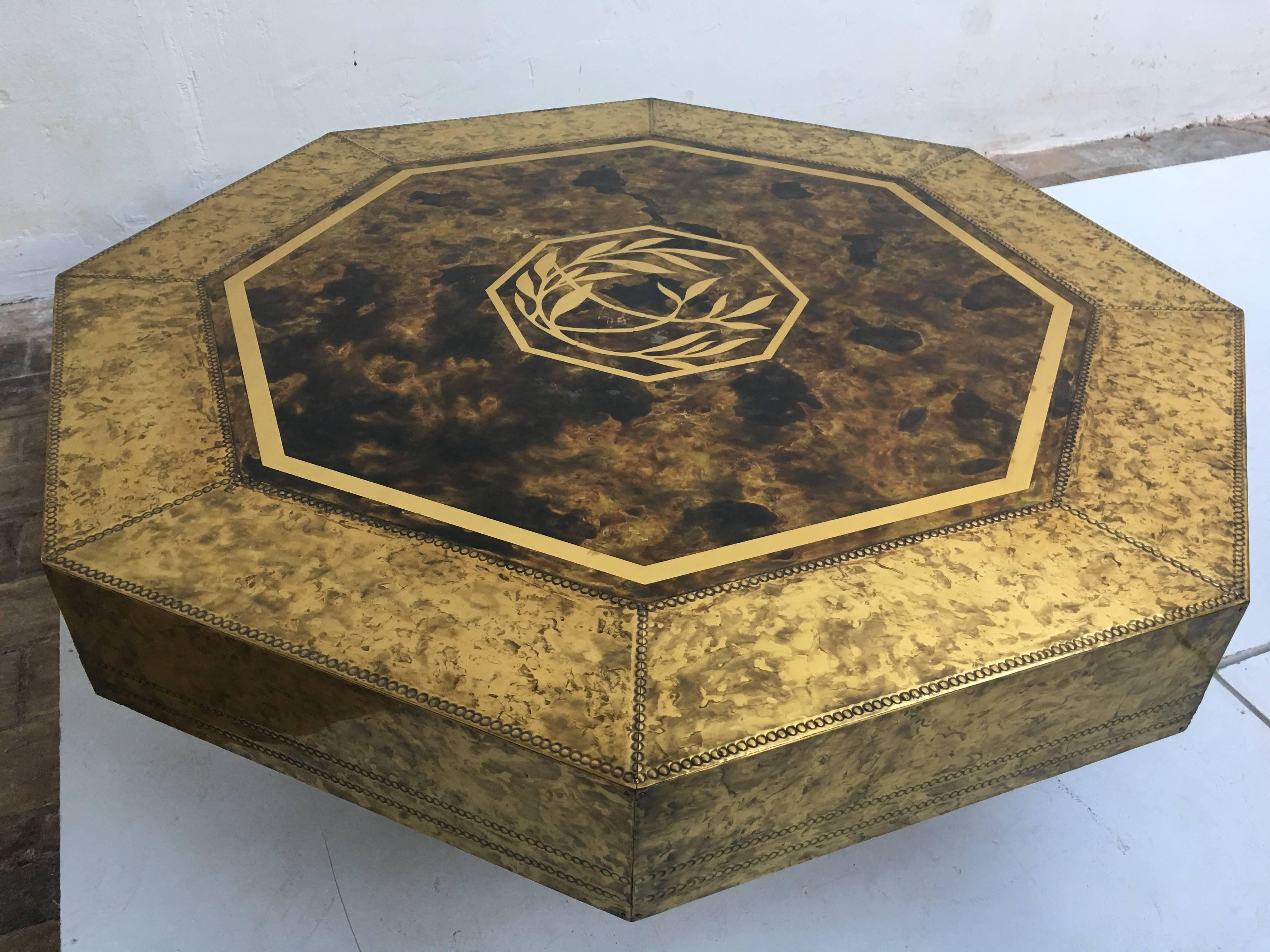 American Stunning 1970s 'Mastercraft', Acid Etched Brass Table by Sculptor Bernhard Rohne For Sale