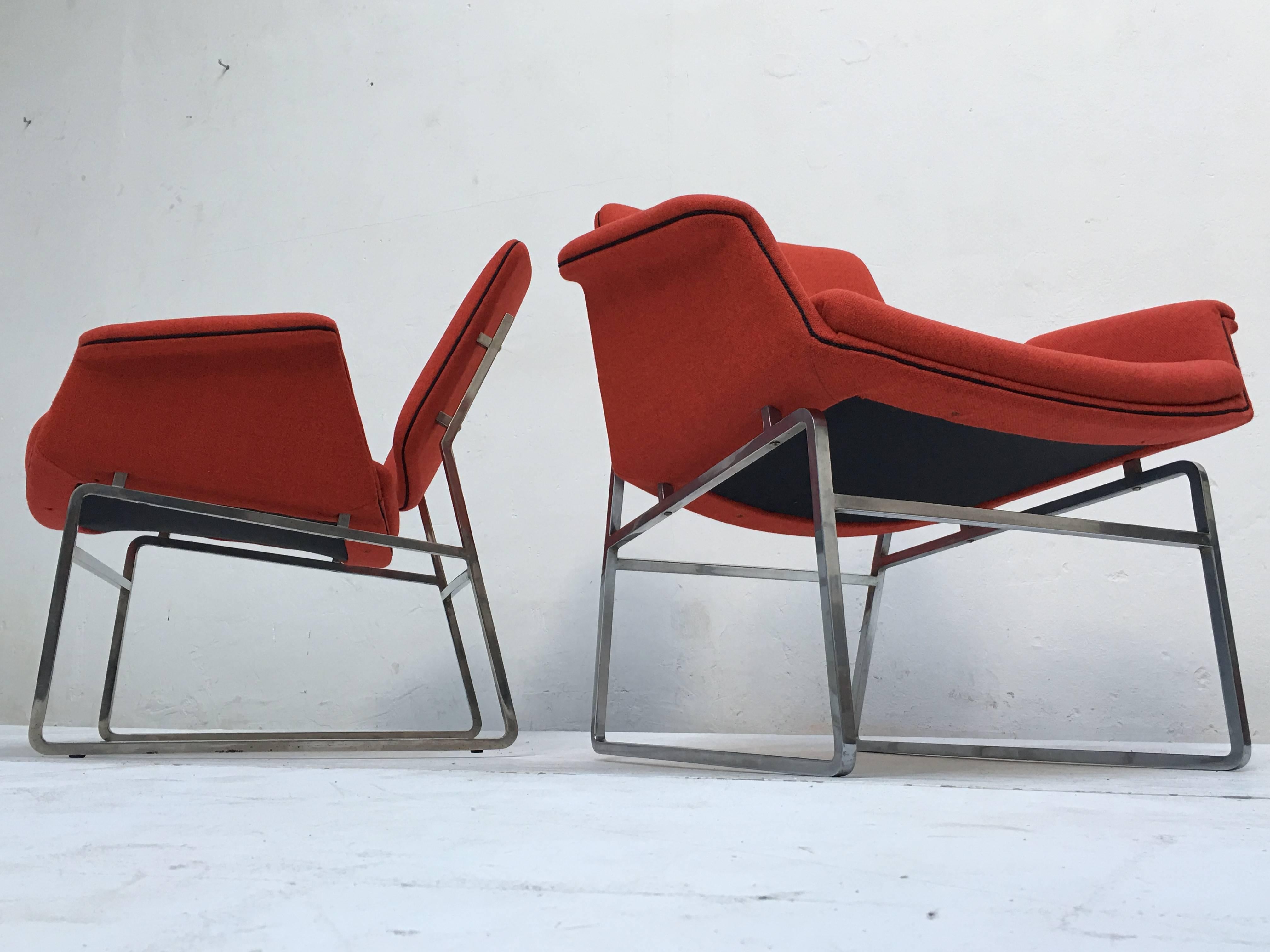 Italian Restored 'Double Shell' Lounge Chairs by Illum Wikkelsø for Arflex, Italy, 1960