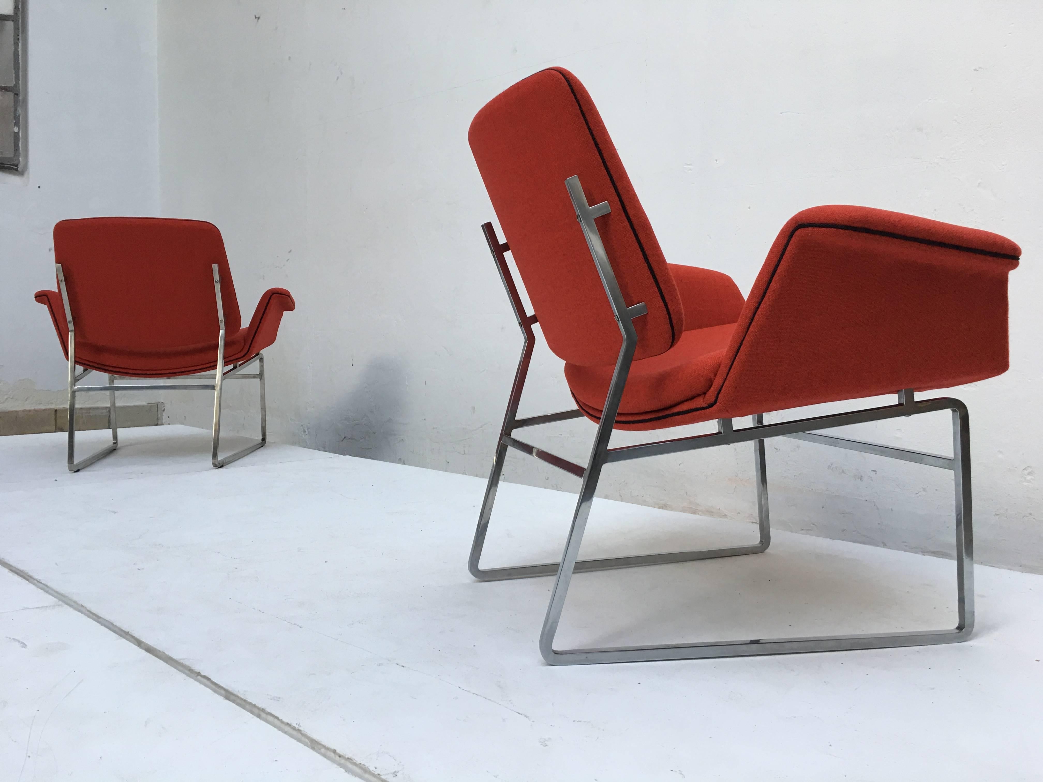 Plated Restored 'Double Shell' Lounge Chairs by Illum Wikkelsø for Arflex, Italy, 1960