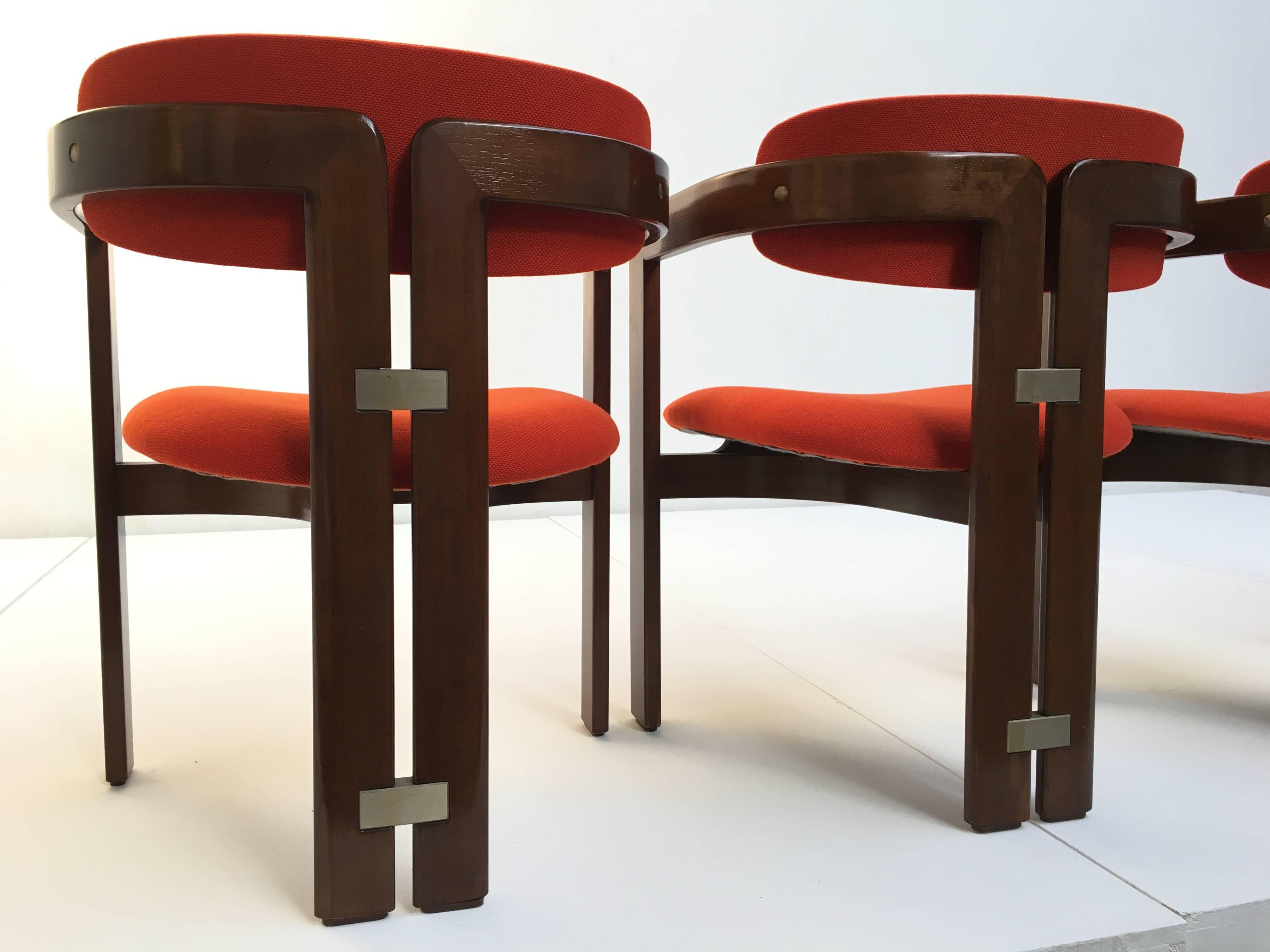 Stainless Steel Beautiful Augusto Savini 'Pamplona' Chairs in Italian Walnut, Poggi, 1965
