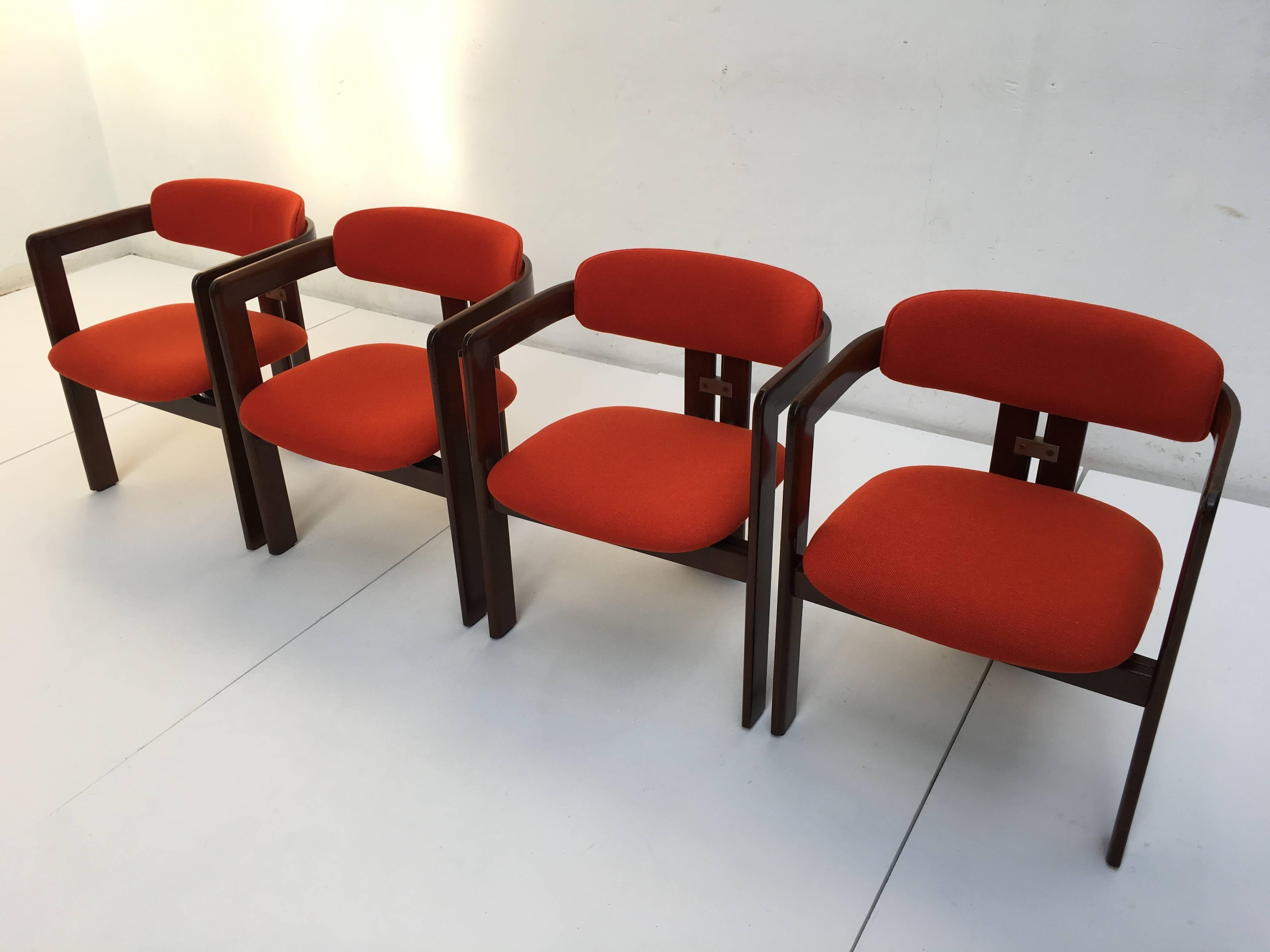 Mid-20th Century Beautiful Augusto Savini 'Pamplona' Chairs in Italian Walnut, Poggi, 1965