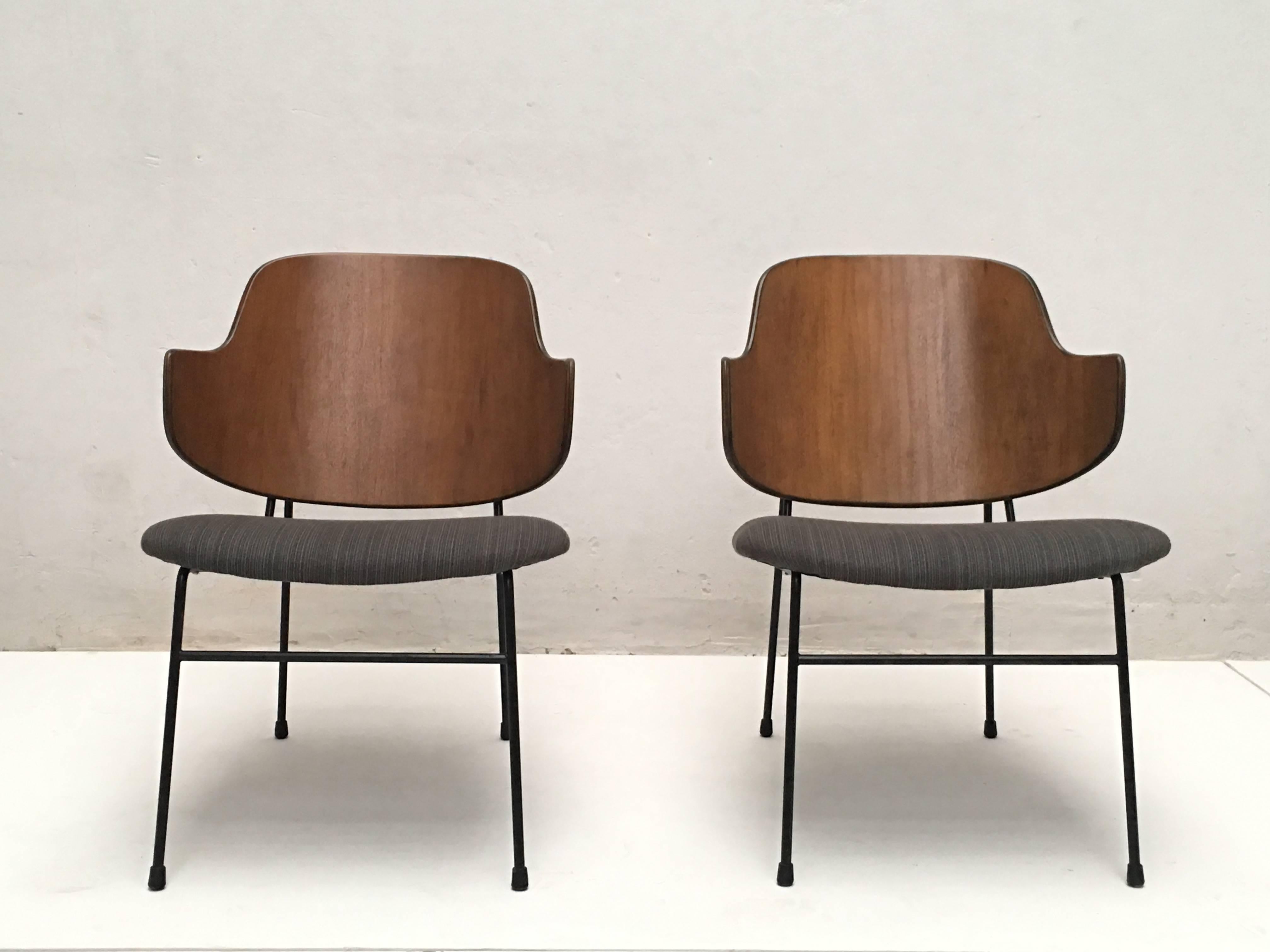 Enameled Pair of Ib Kofod-Larsen Penguin Chairs Christensen & Larsen, 1950s, Denmark