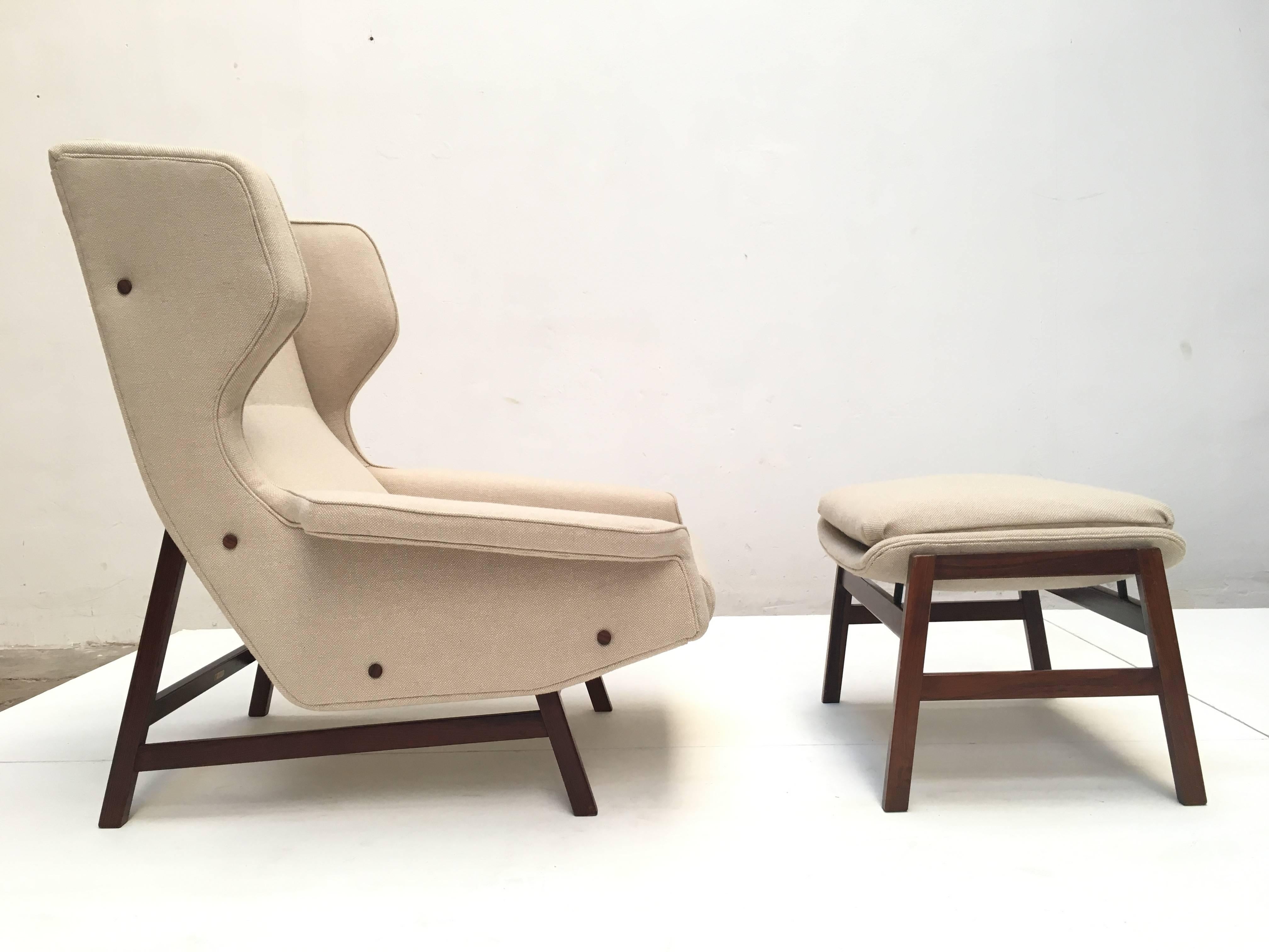 Mid-Century Modern Ultra Rare Rosewood Gianfranco Frattini 877 Lounge Chair & Ottoman, Cassina, 1959