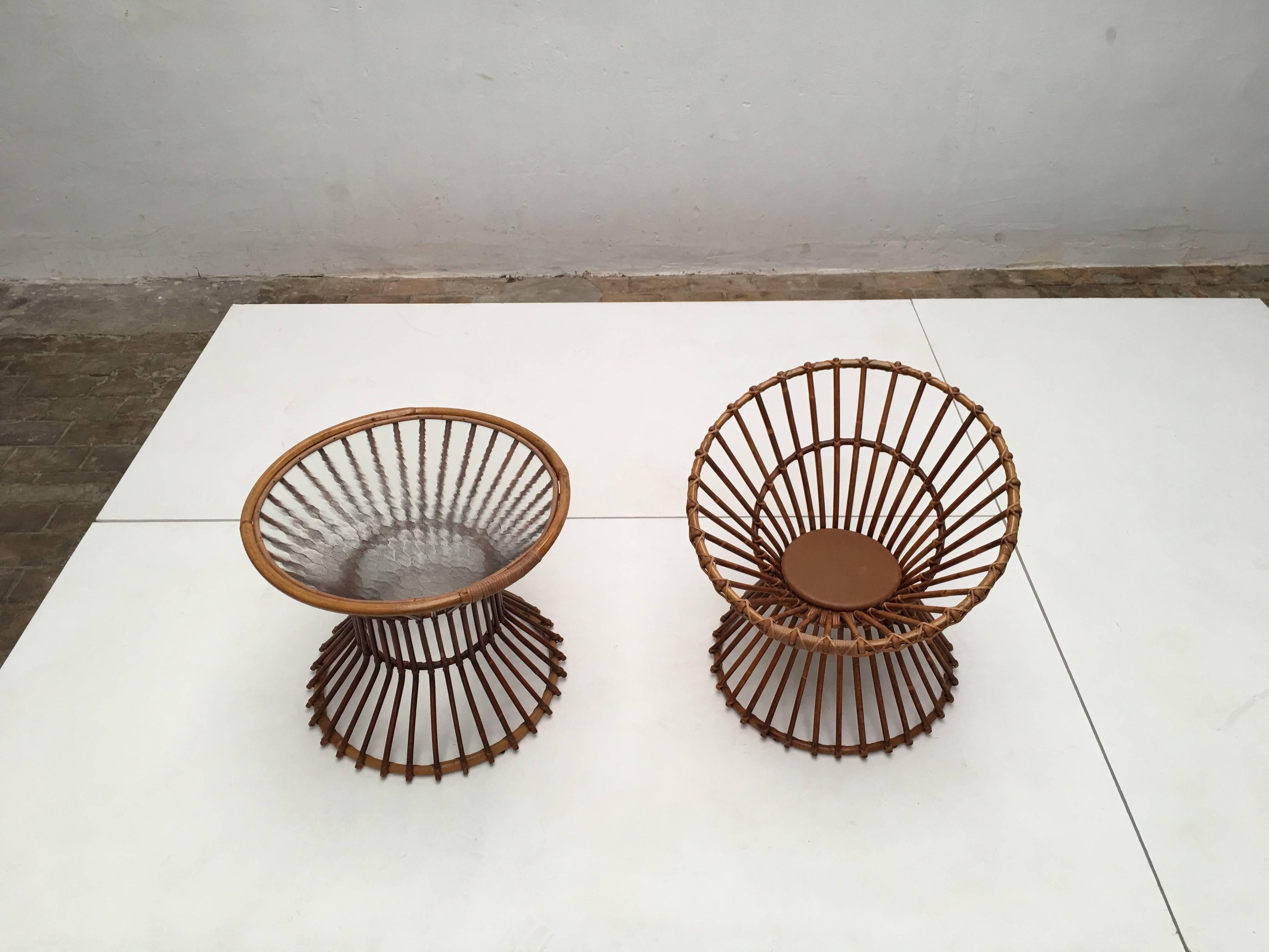 Modernist 1950s Rattan Table and Chair by Rohe Noordwolde the Netherlands For Sale 2