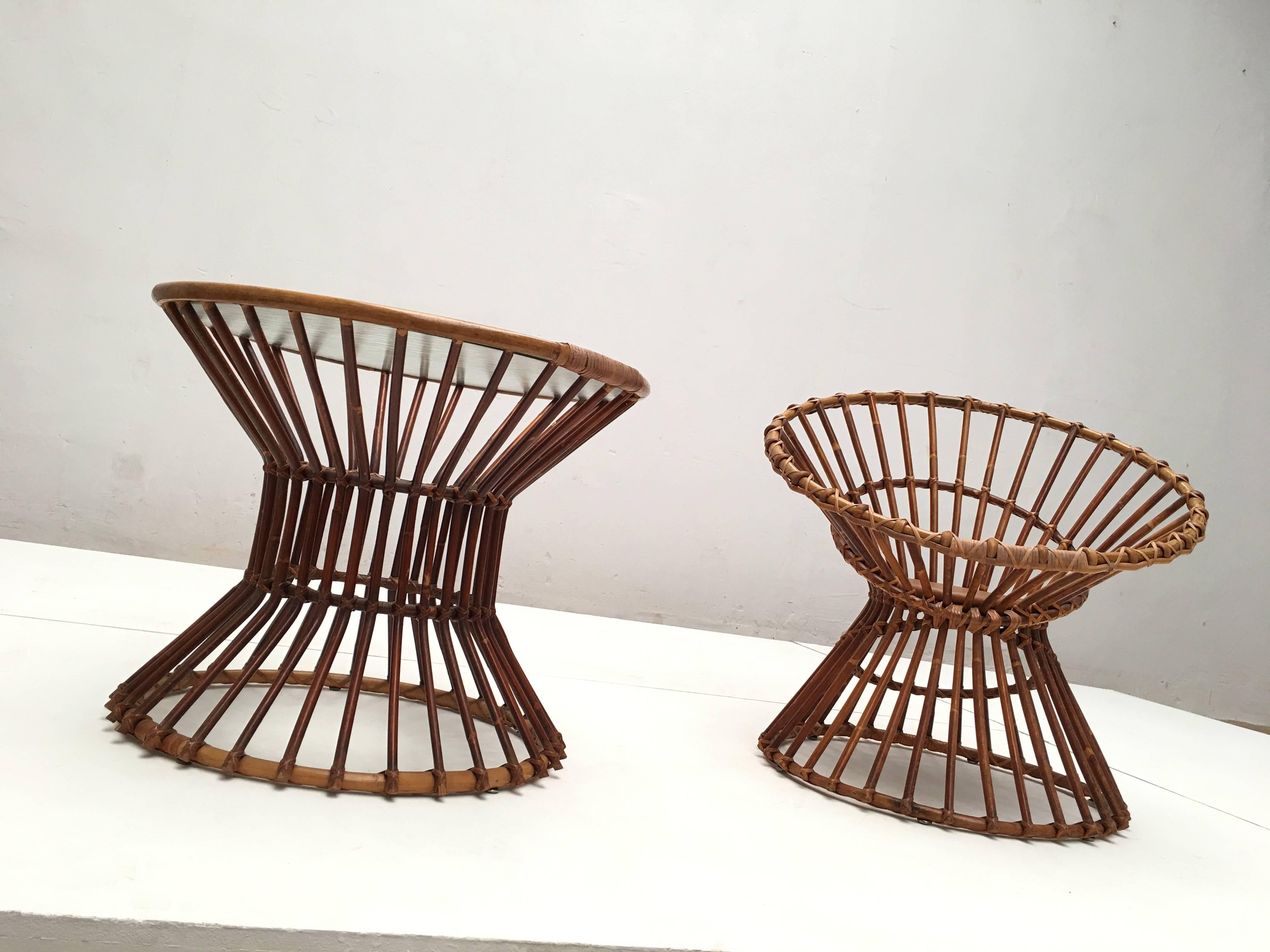 Modernist 1950s Rattan Table and Chair by Rohe Noordwolde the Netherlands For Sale 1