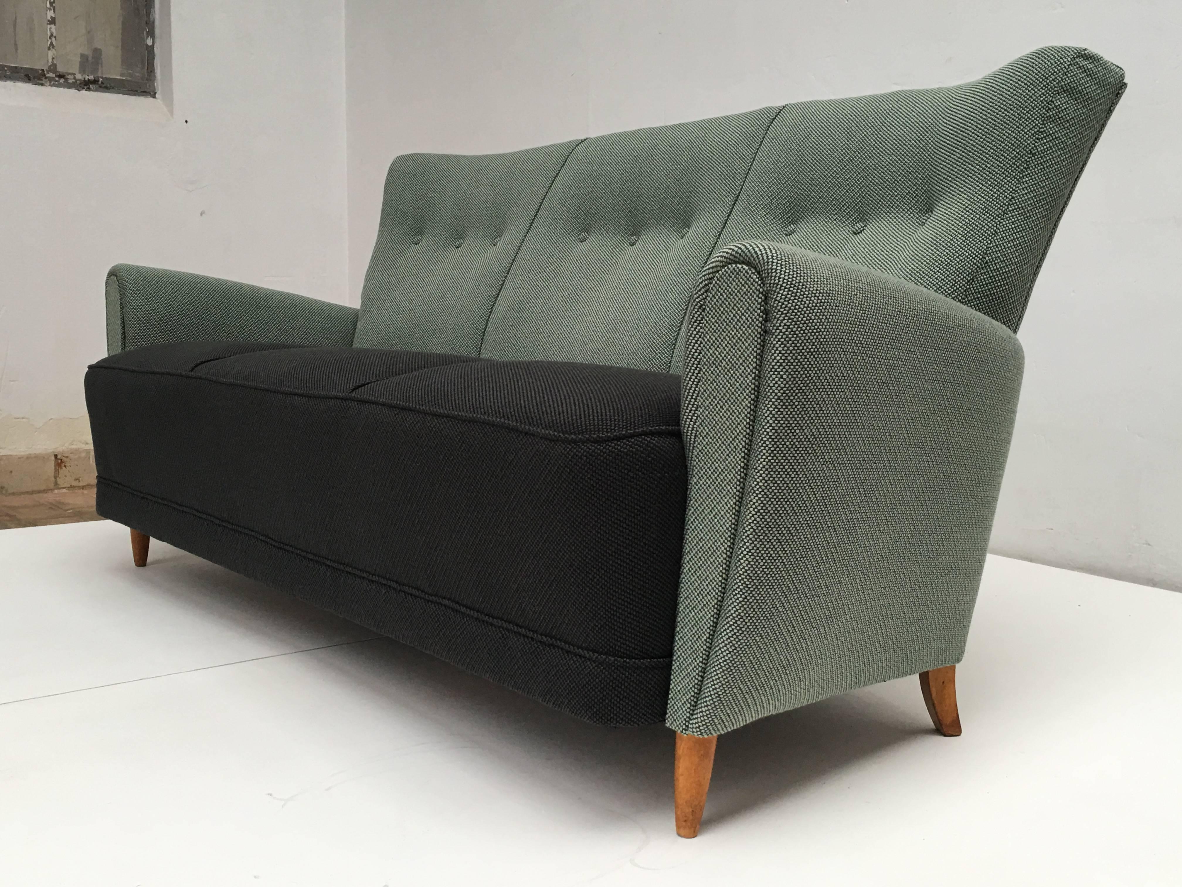 Mid-Century Modern Rare Theo Ruth Three-Seat Sofa with New De Ploeg Upholstery, Artifort, 1955