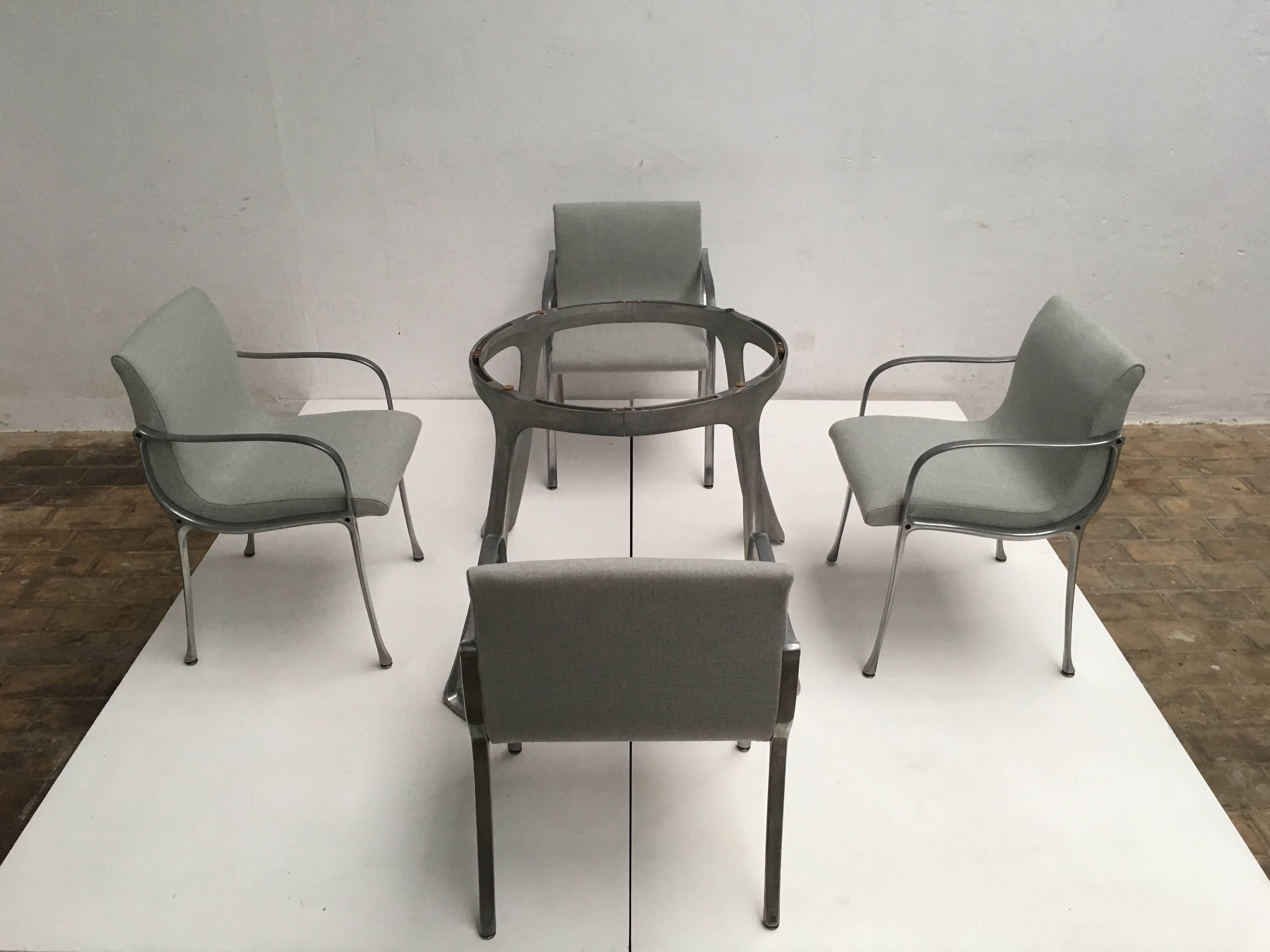 Four Italian Armchairs in Cast Aluminium & Sea Foam Green Ploeg Wool Upholstery 3