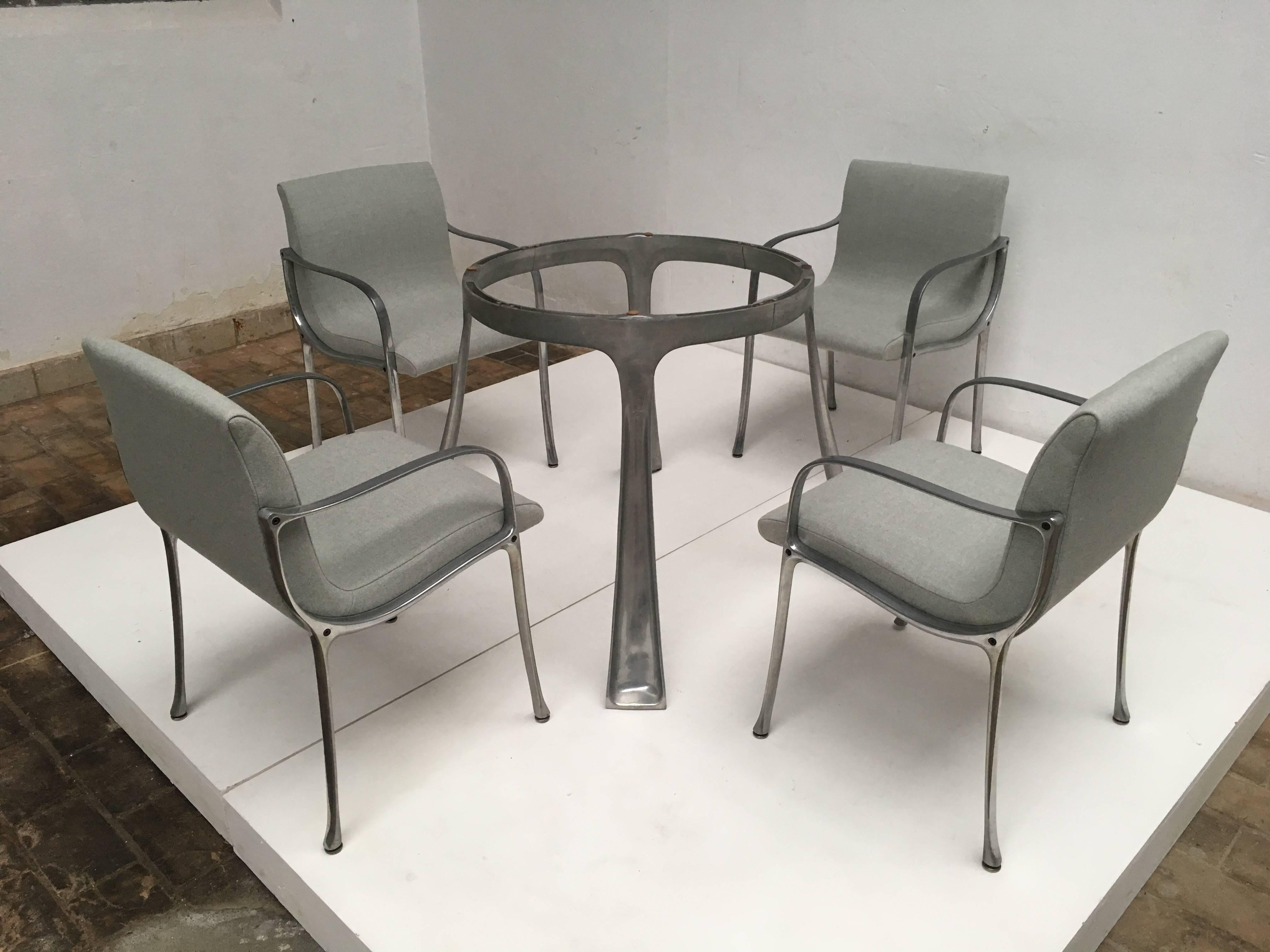 Four Italian Armchairs in Cast Aluminium & Sea Foam Green Ploeg Wool Upholstery 4