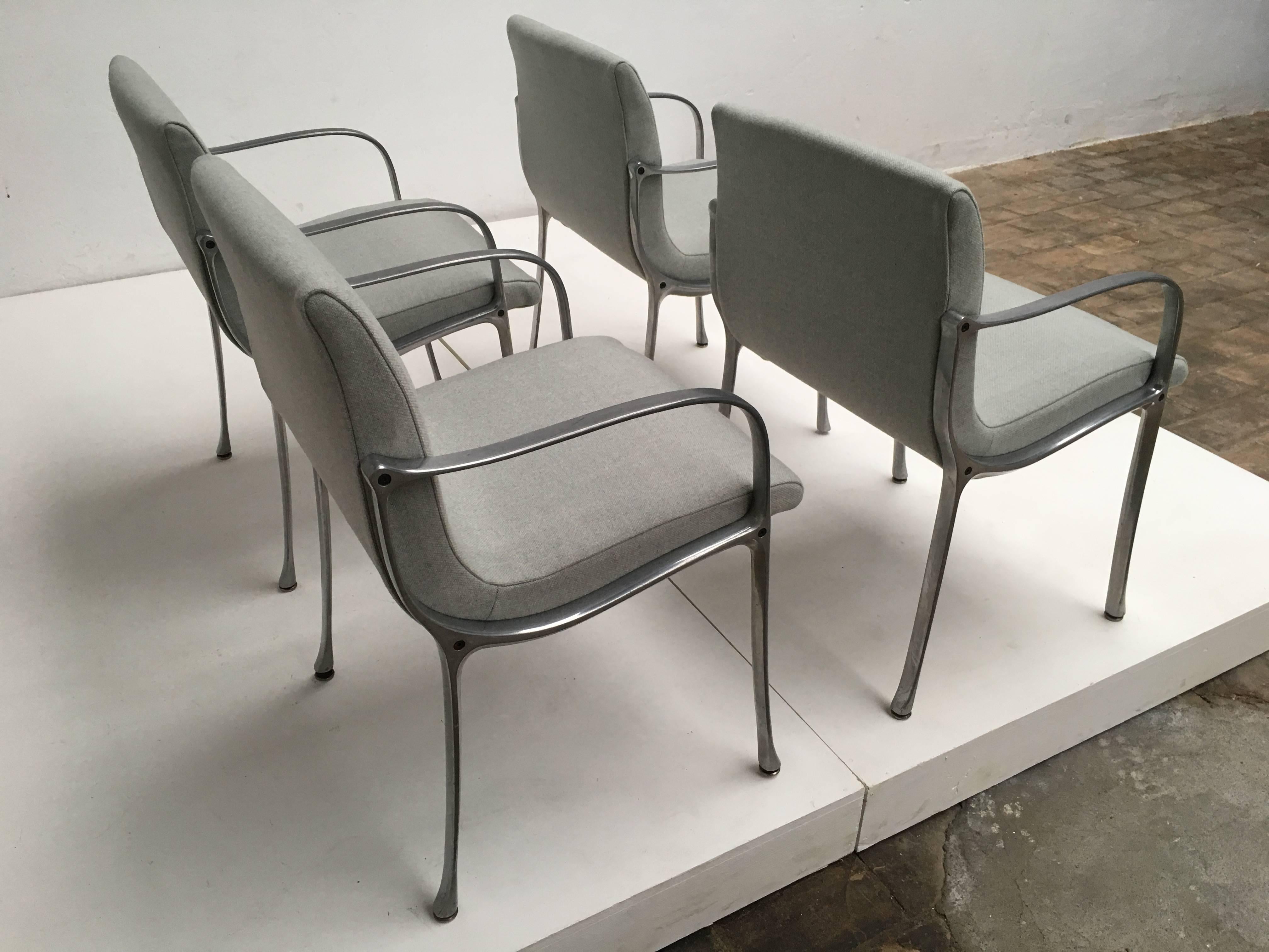 Four Italian Armchairs in Cast Aluminium & Sea Foam Green Ploeg Wool Upholstery 5