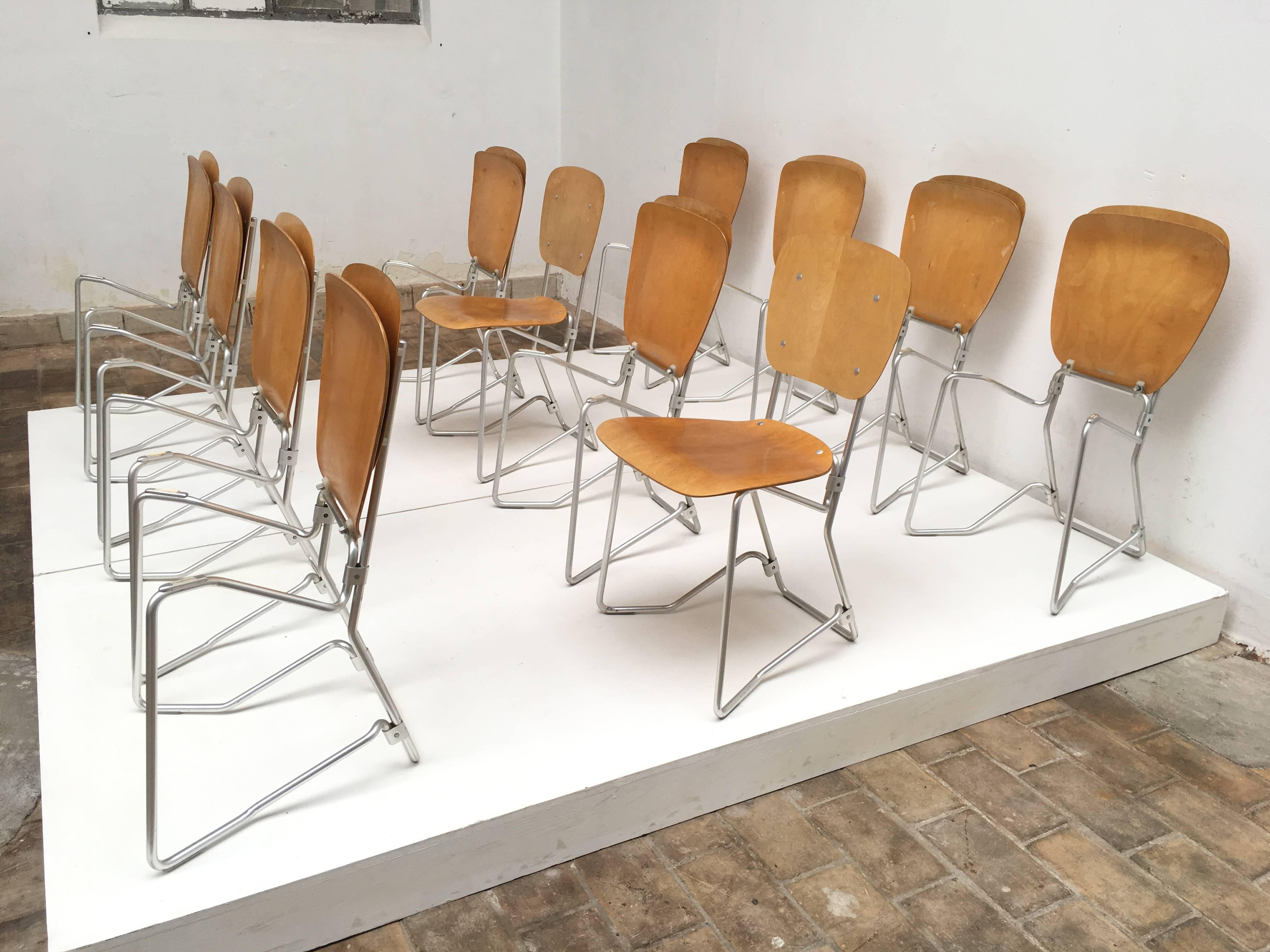 Mid-20th Century 12 Birch and Aluminium Chairs by Armin Wirth for Aluflex, Switzerland, 1951 For Sale