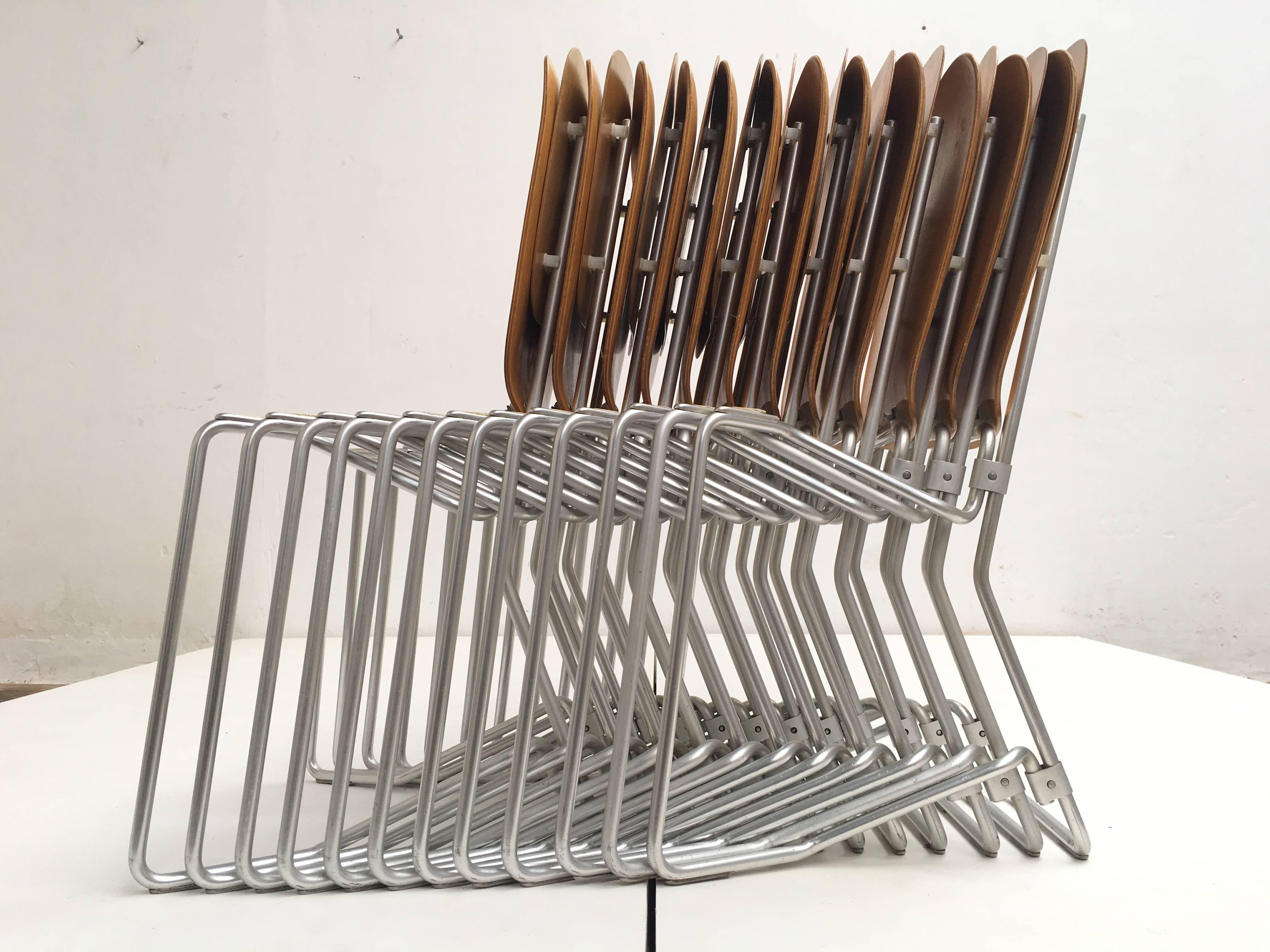 Mid-Century Modern 12 Birch and Aluminium Chairs by Armin Wirth for Aluflex, Switzerland, 1951 For Sale